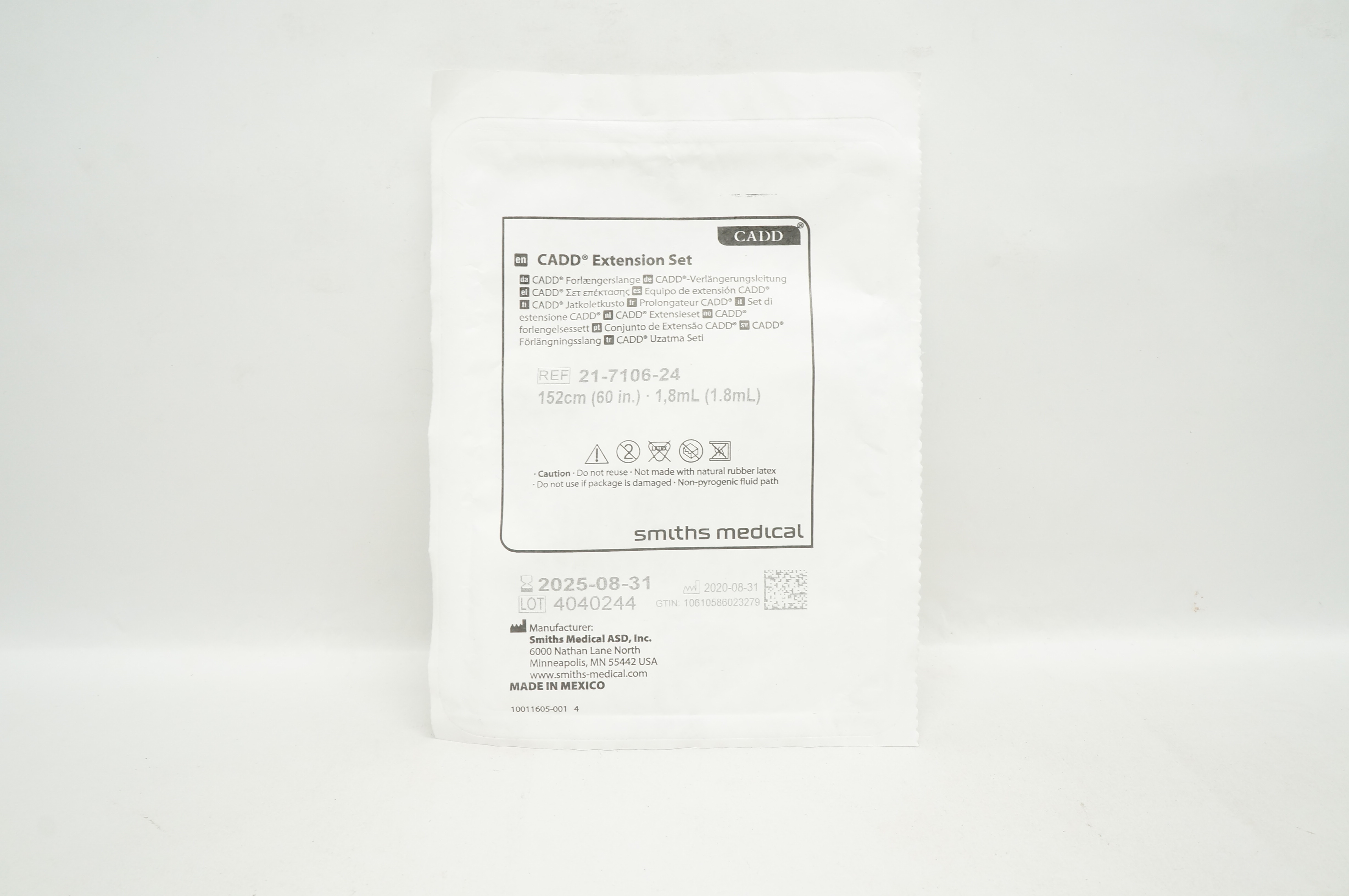 Smiths Medical 21-7106-24 CADD Extension Set 60 inch x 1.8 mL