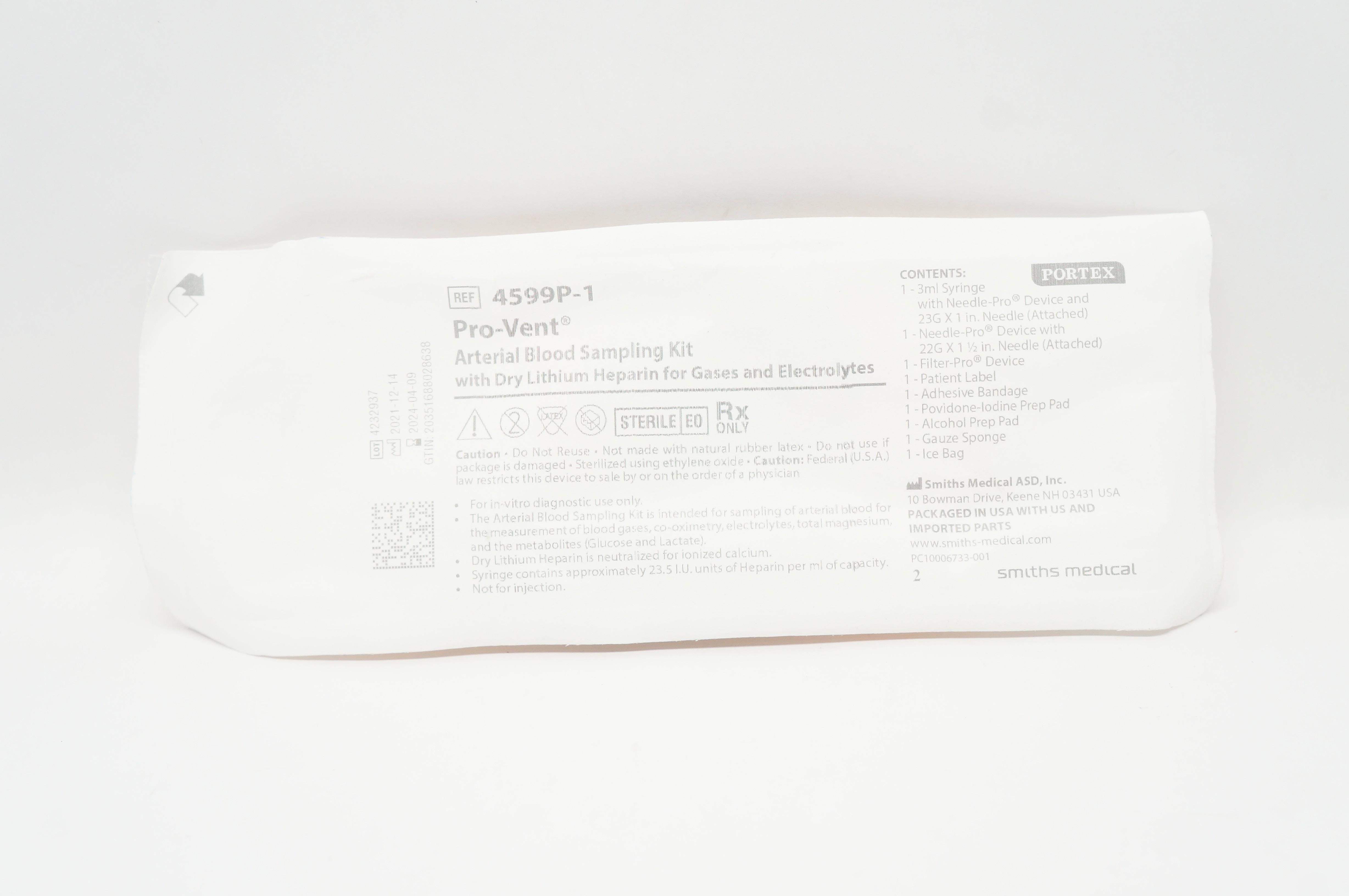 Smiths Medical 4599P-1 Portex Pro-Vent Arterial Blood Sampling Kit