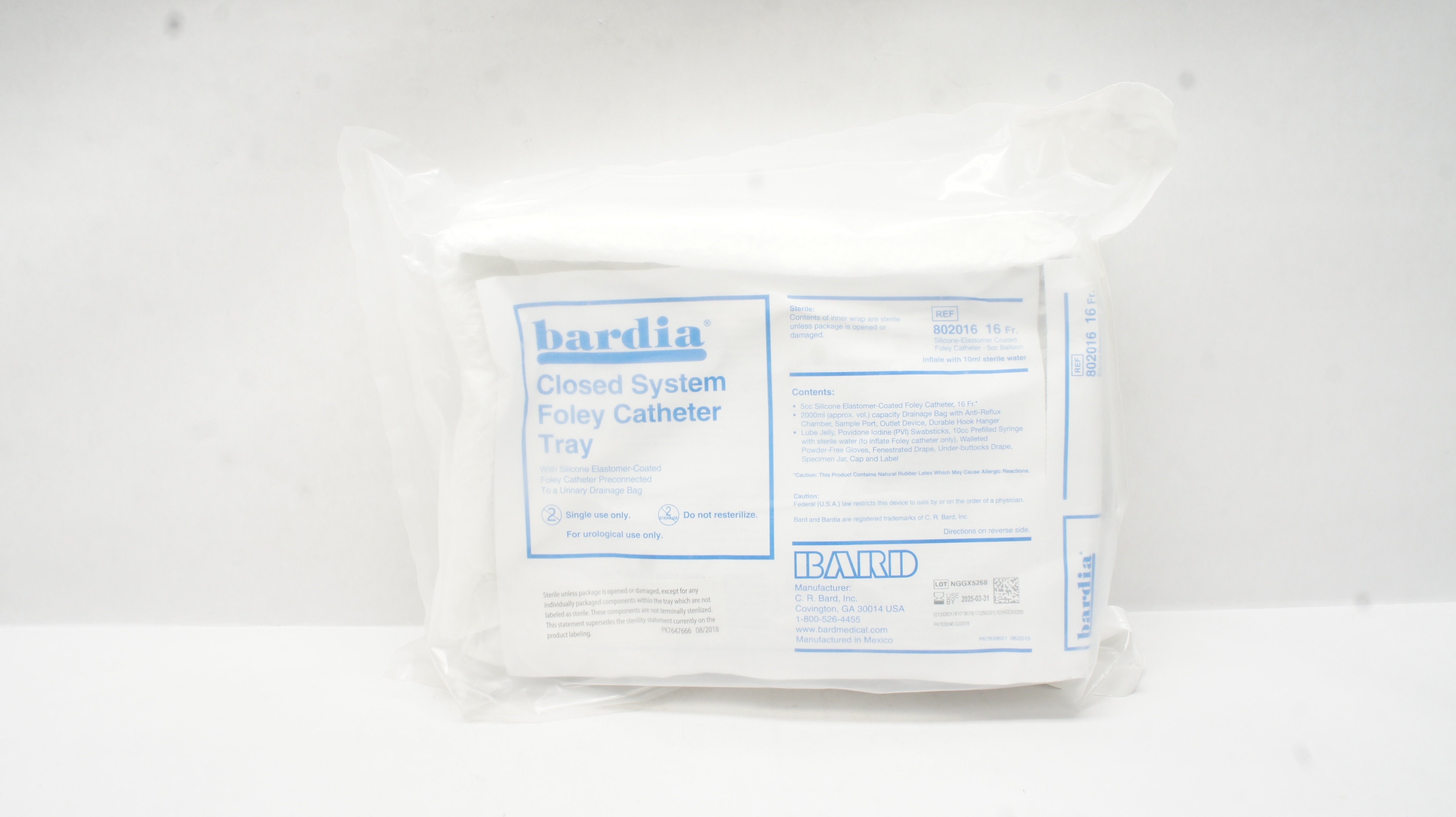 Bard 802016 Bardia Closed System Foley Cath. Tray 16Fr