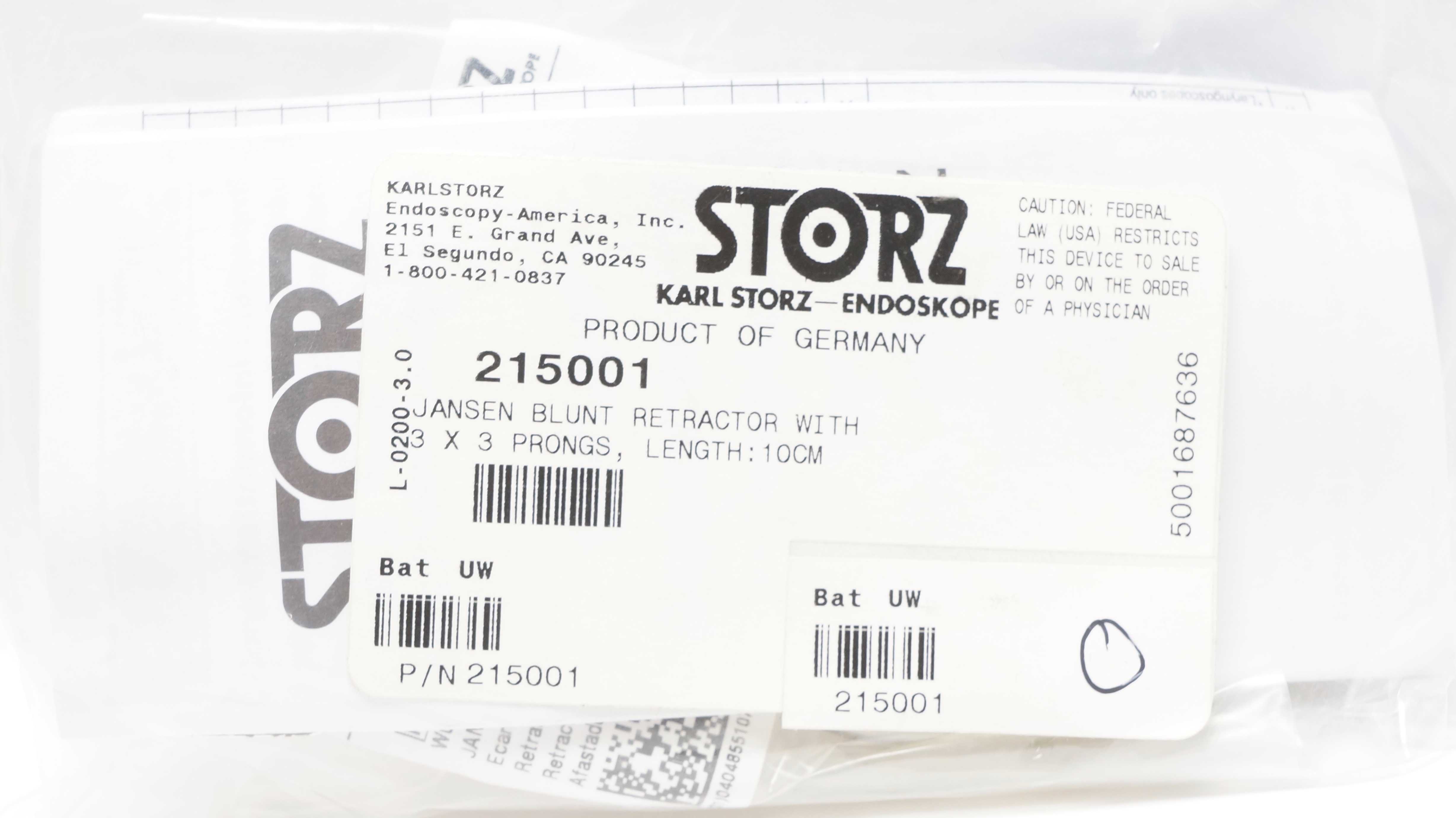 Karl Storz 215001 JANSEN Blunt Retractor w/ 3 x 3 Prongs, Length 10cm