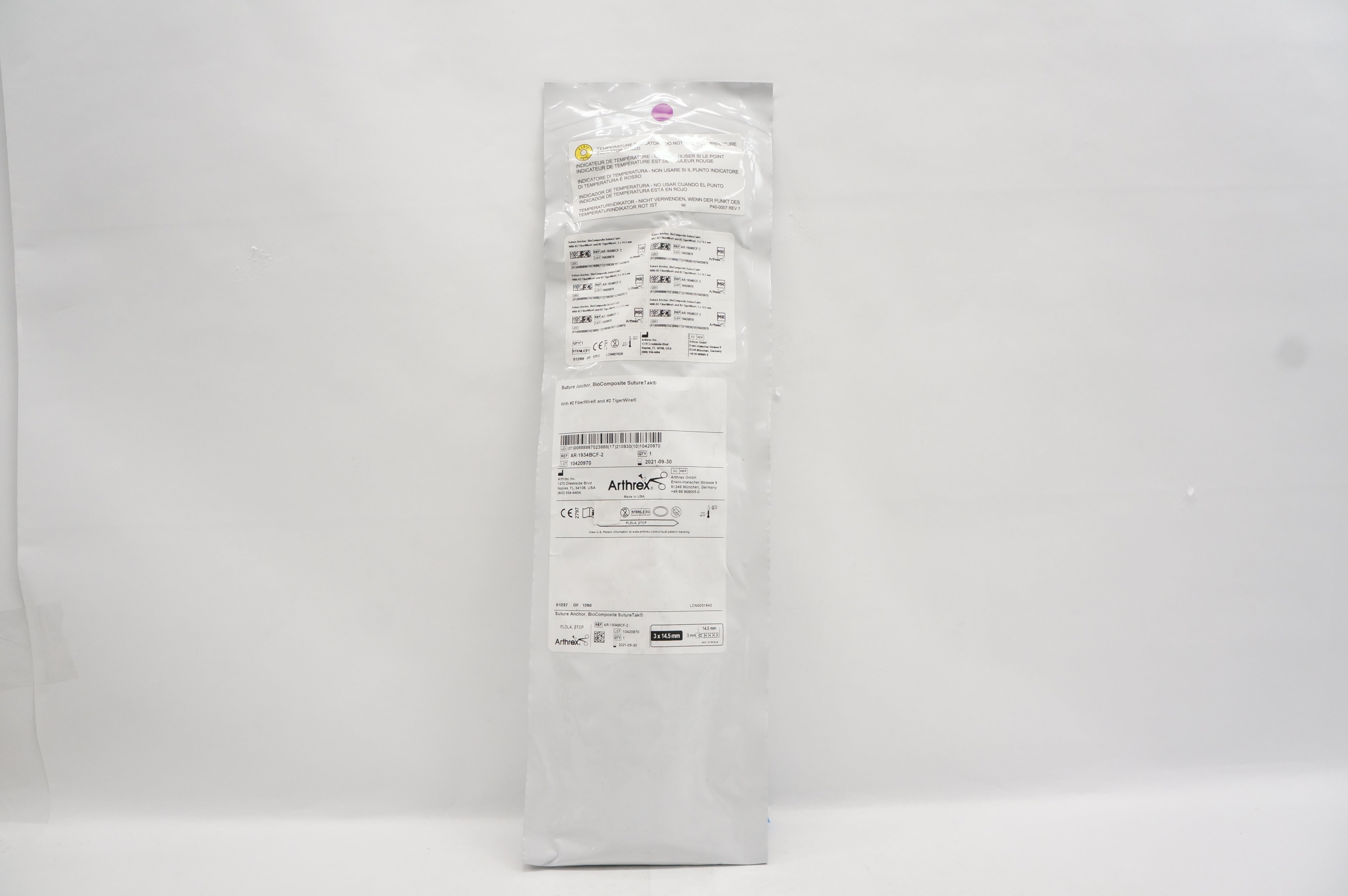 Arthrex AR-1934BCF-2 Suture Anchor BioComposite SutrueTak 3 x 14.5 mm (x)