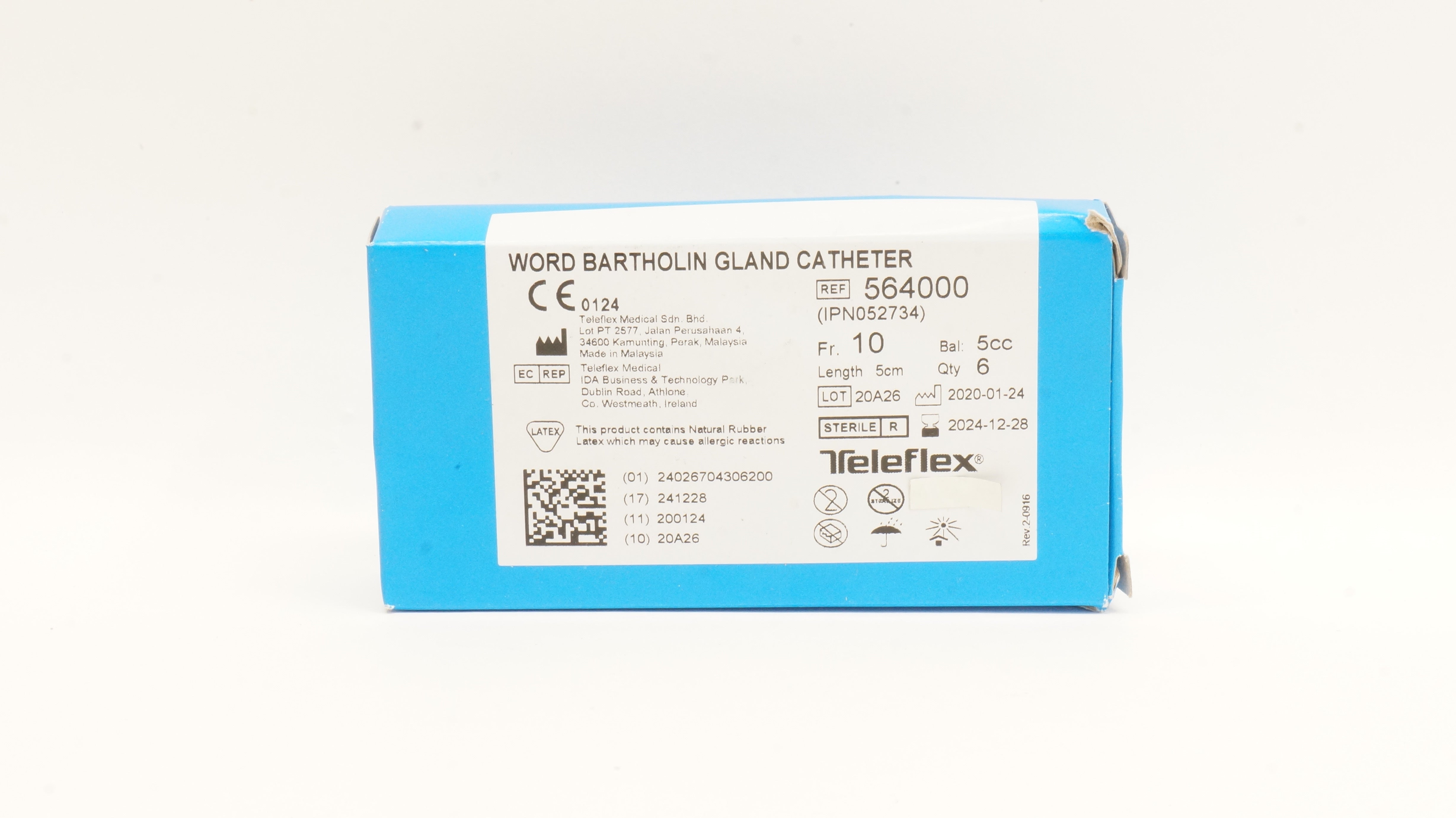 Teleflex 564000 Word Bartholin Gland Cath. 10Fr x 5cm, 5cc - Box of 6