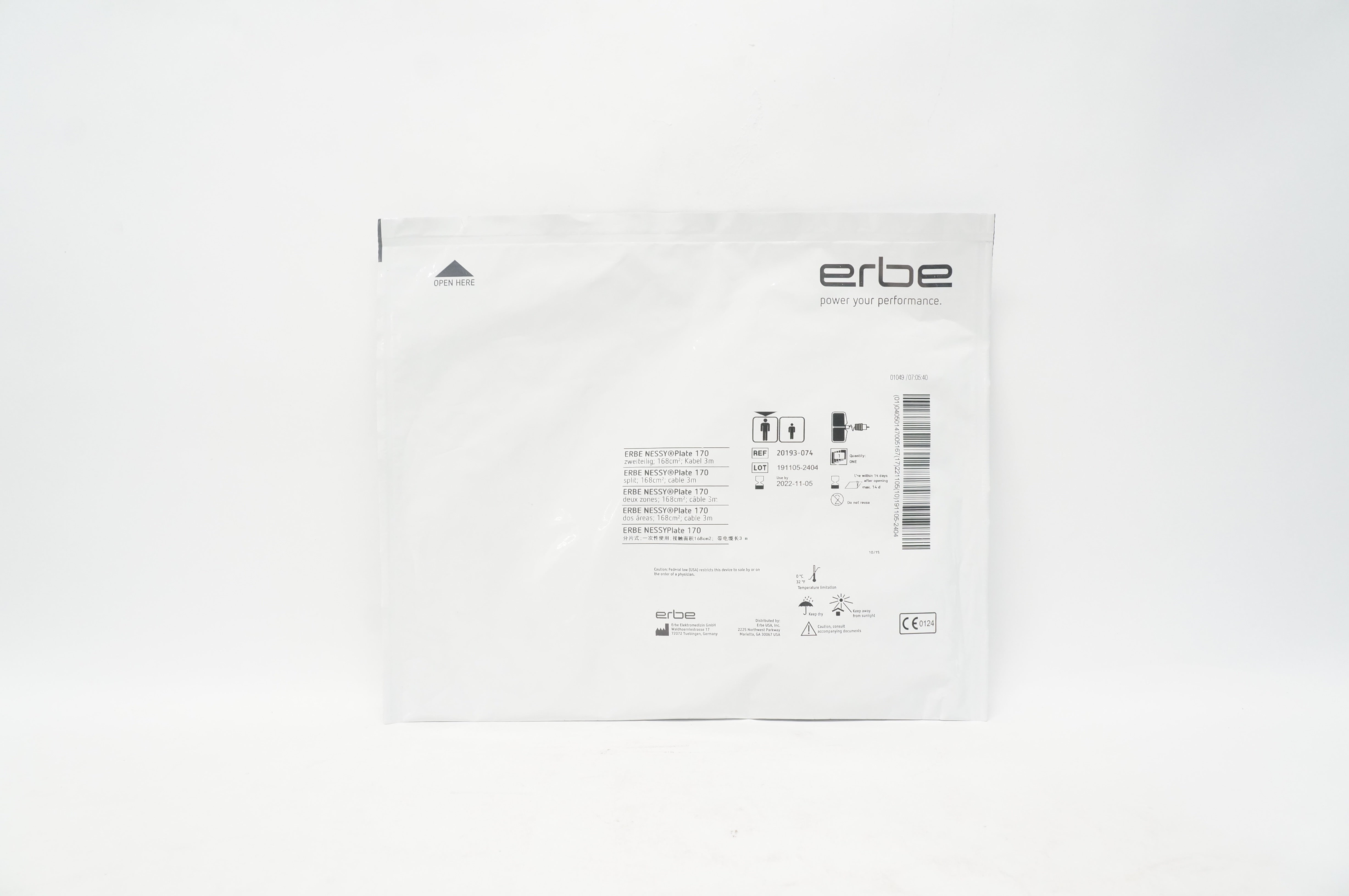 Erbe 20193-074 Nessy Plate 170 Split Return Electrode Cable 3m