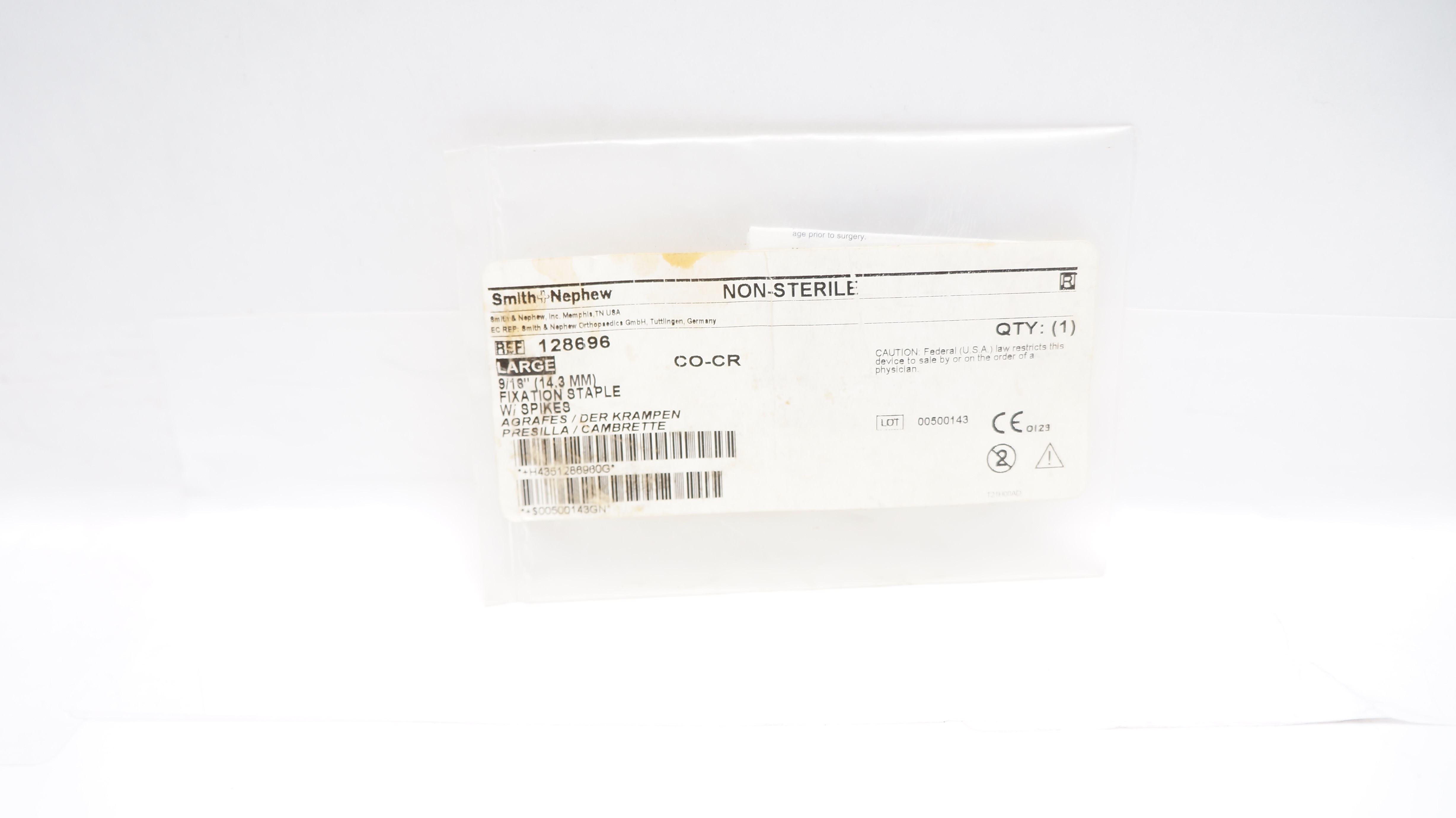 Smith&Nephew 128696 Fixation Staple Wi Spikes, Large, 9/18inch