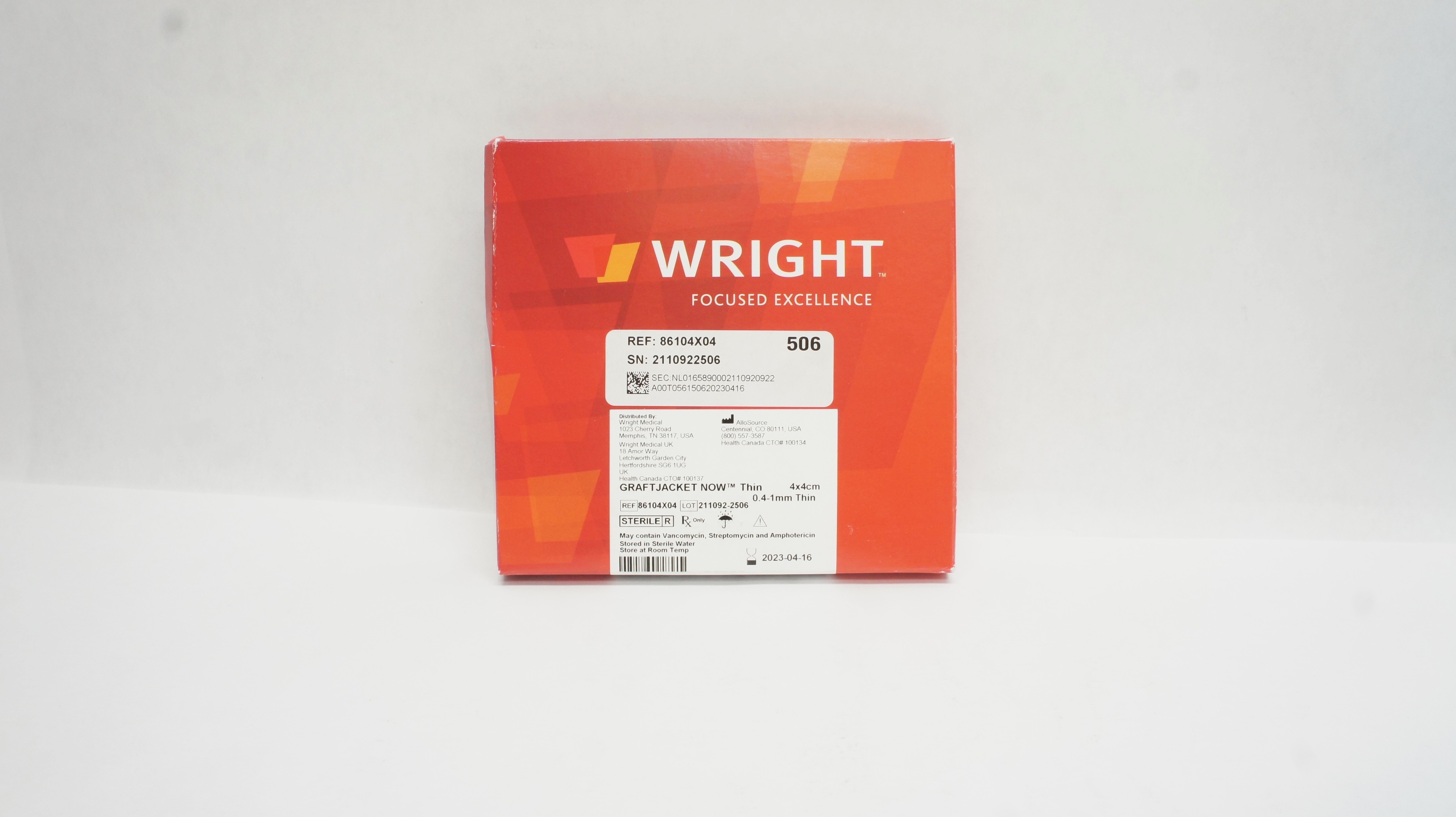 AlloSource 86104X04 Wright Graft Jacket Now Regenerative Tissue Matrix