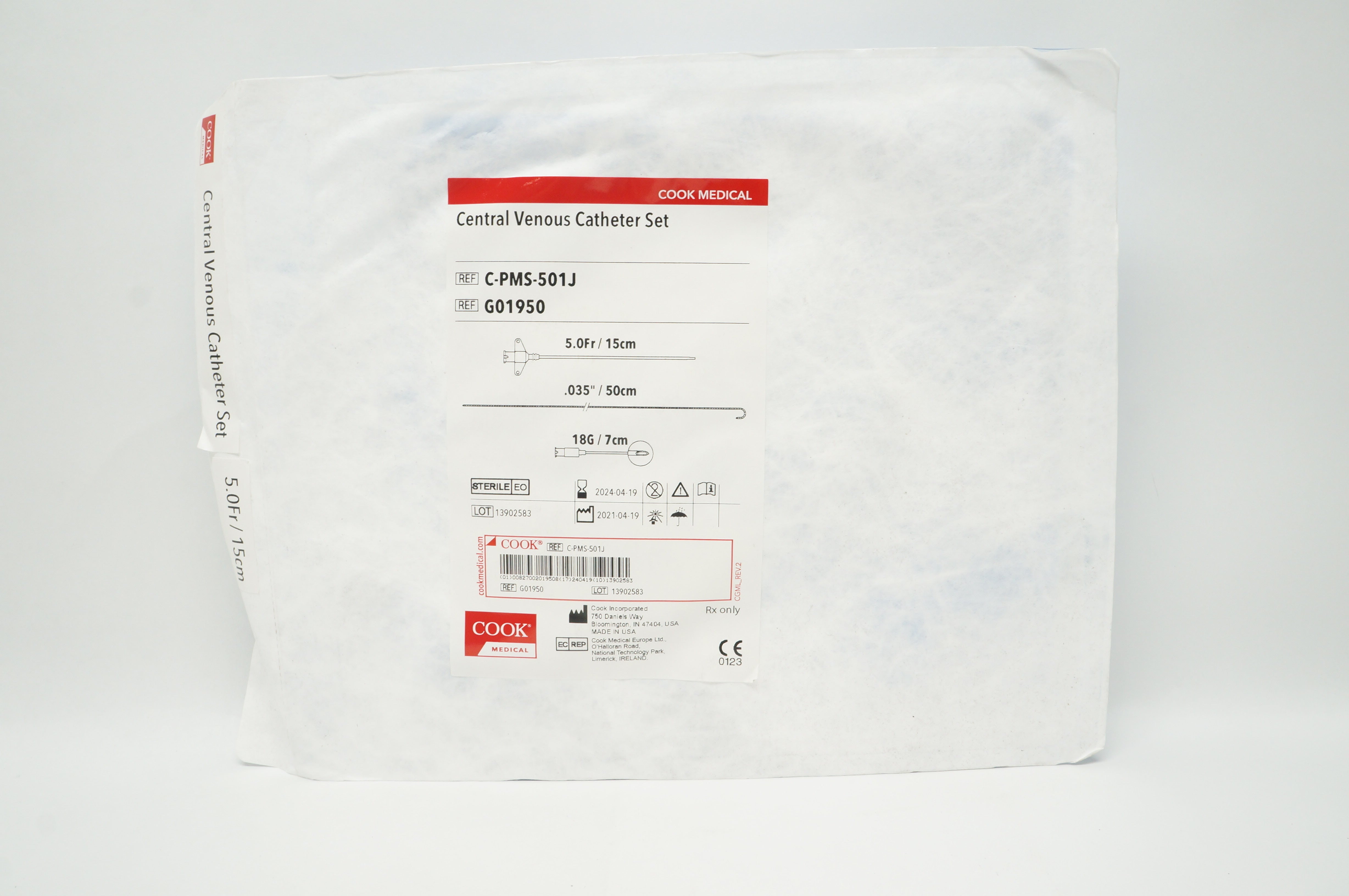 Cook Medical G01950 Central Venous Cath. Set 5.0Fr x 15cm