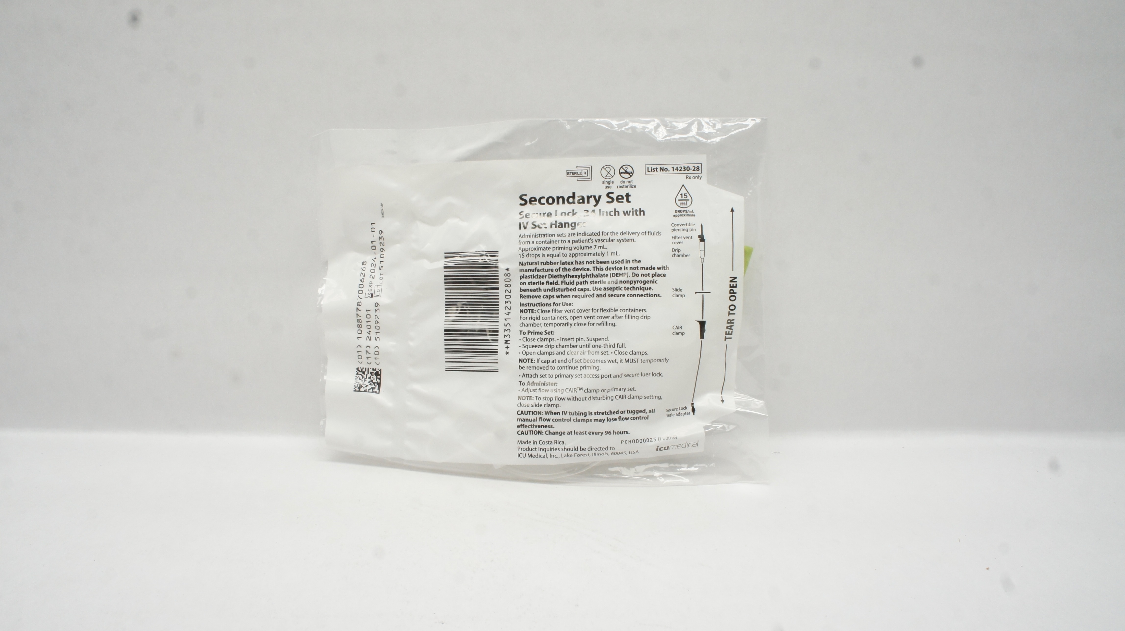 ICU Medical 14230-28 Secondary Set 34inch x 7mL 15 Drops/mL (x)