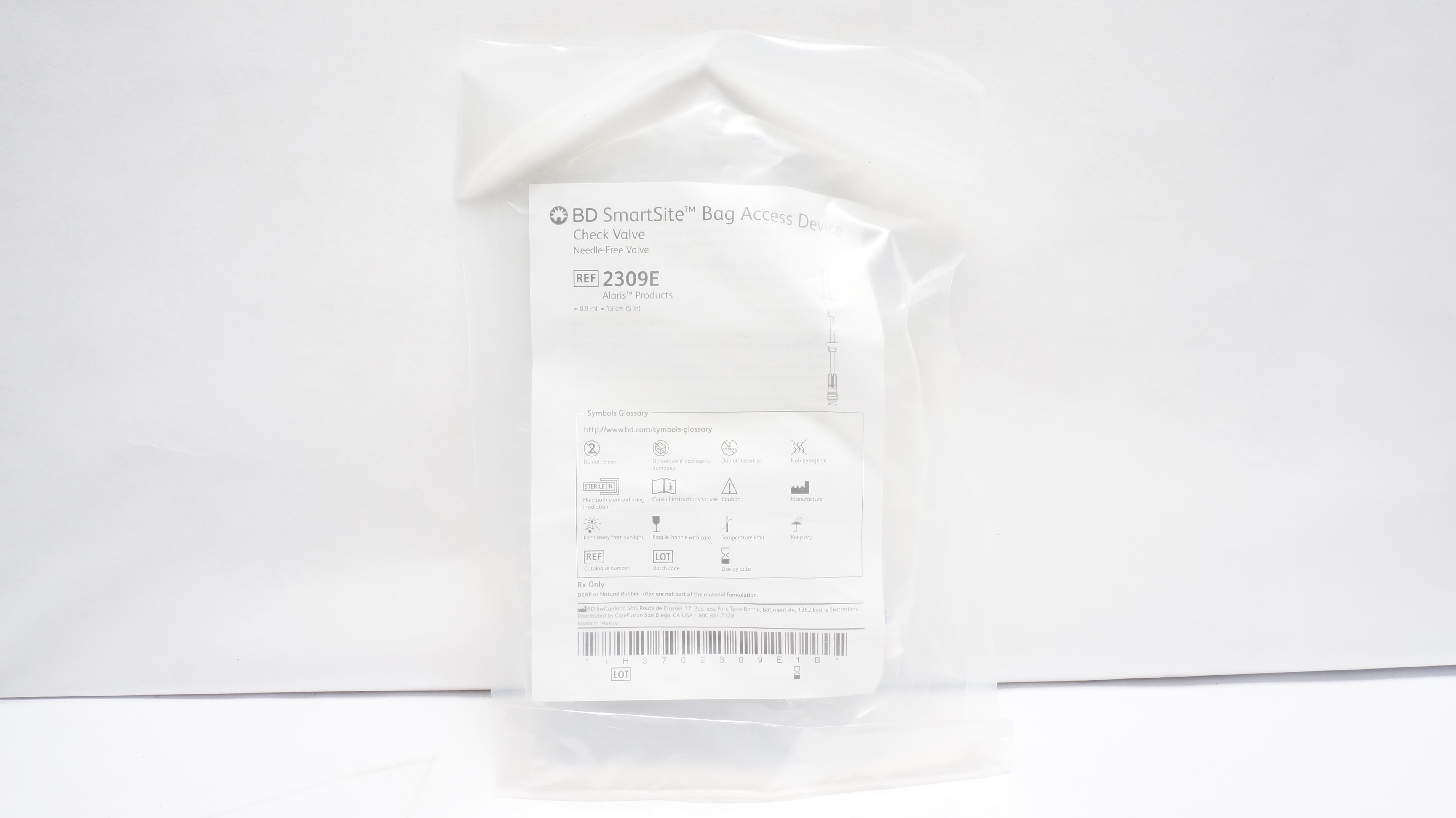 BD 2309E SmartSite Bag Access Device, Check Valve Ndle.-Free, 0.9 mL x 5inch (x)