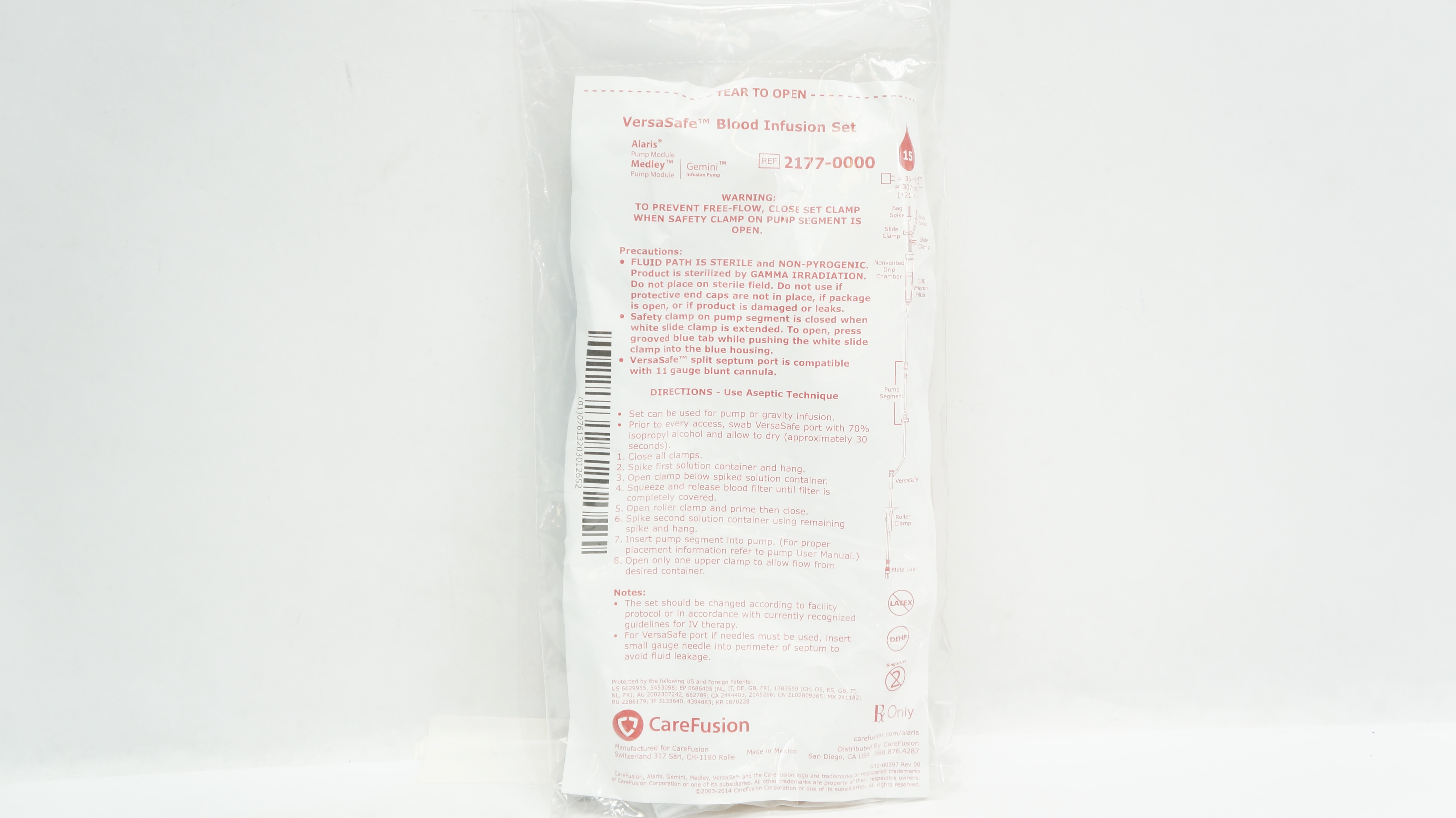 CareFusion 21770000 versaSafe Blood Infusion Set 15Drops/mL 35ml x 121inch