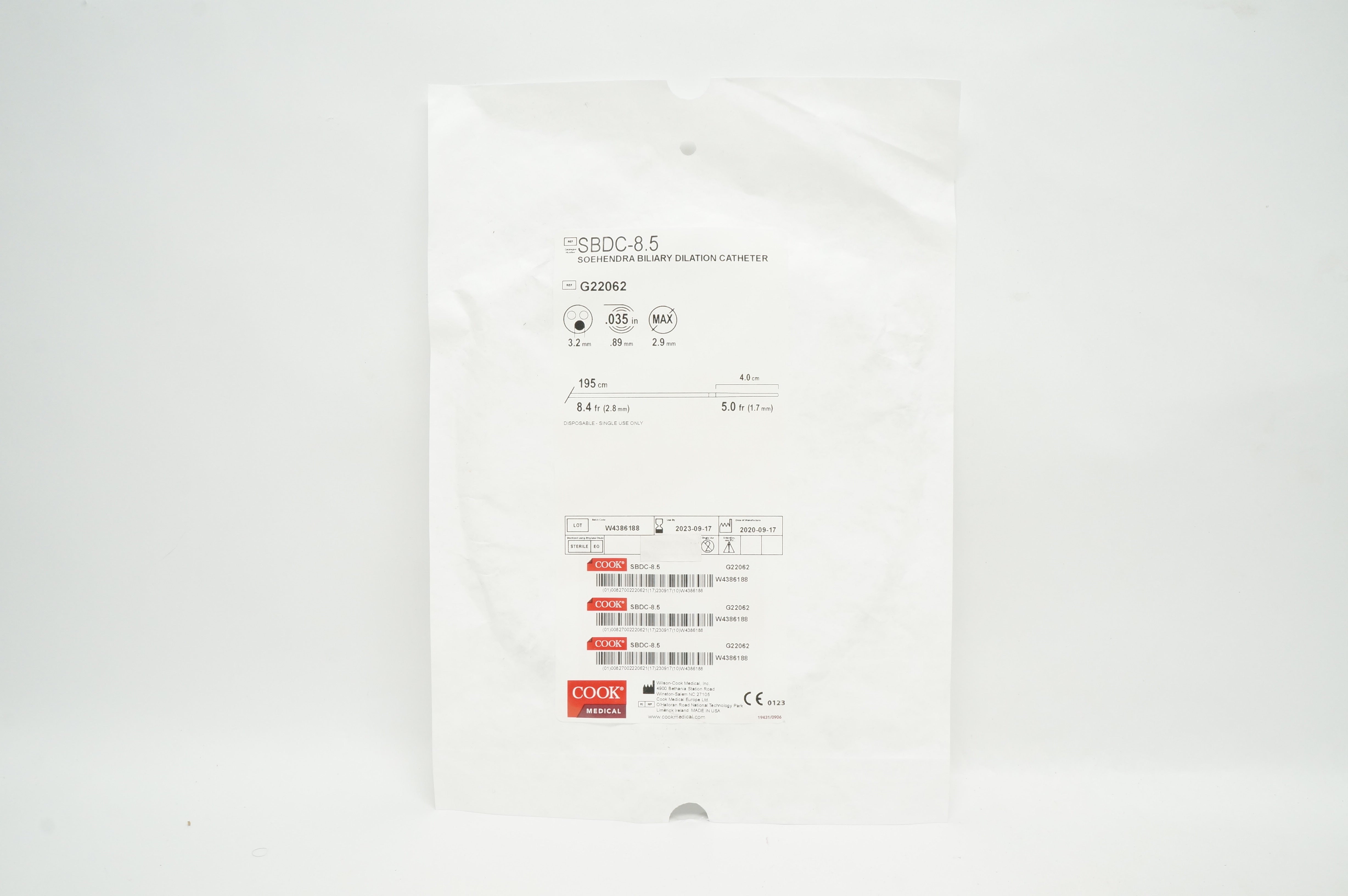 Cook Medical G22062 SOEHENDRA Biliary Dilatation Cath. 8.5Fr x 200cm