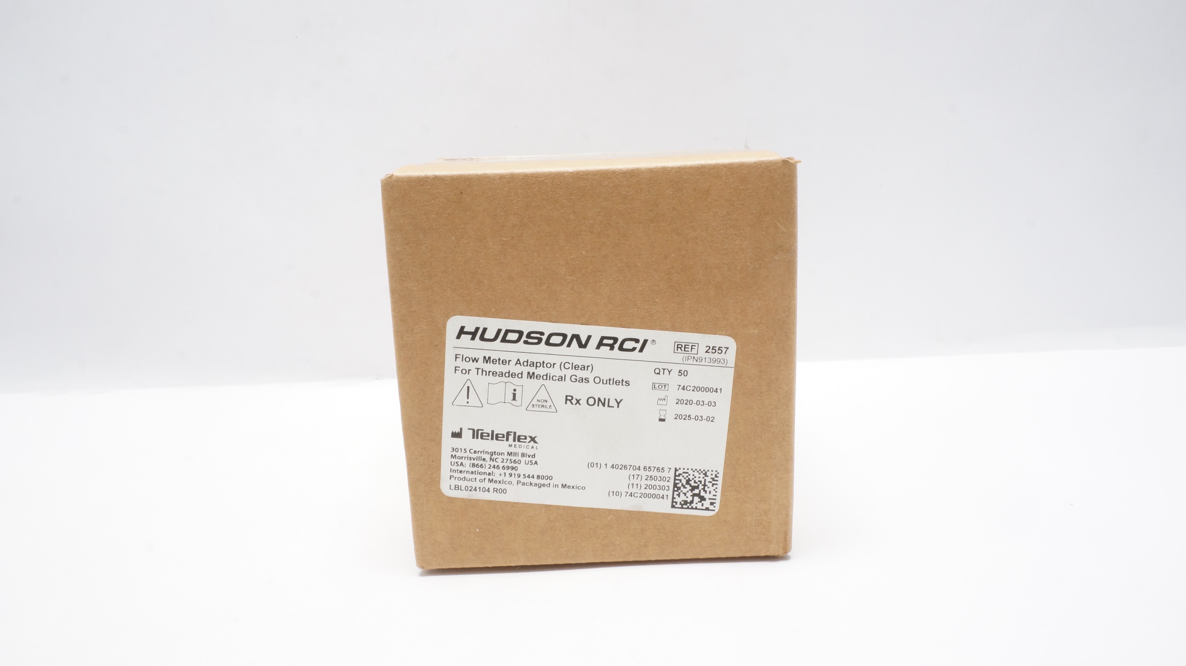 Teleflex 2557 Hudson RCI Flow Meter Adaptor Clear (x) - Box of 50