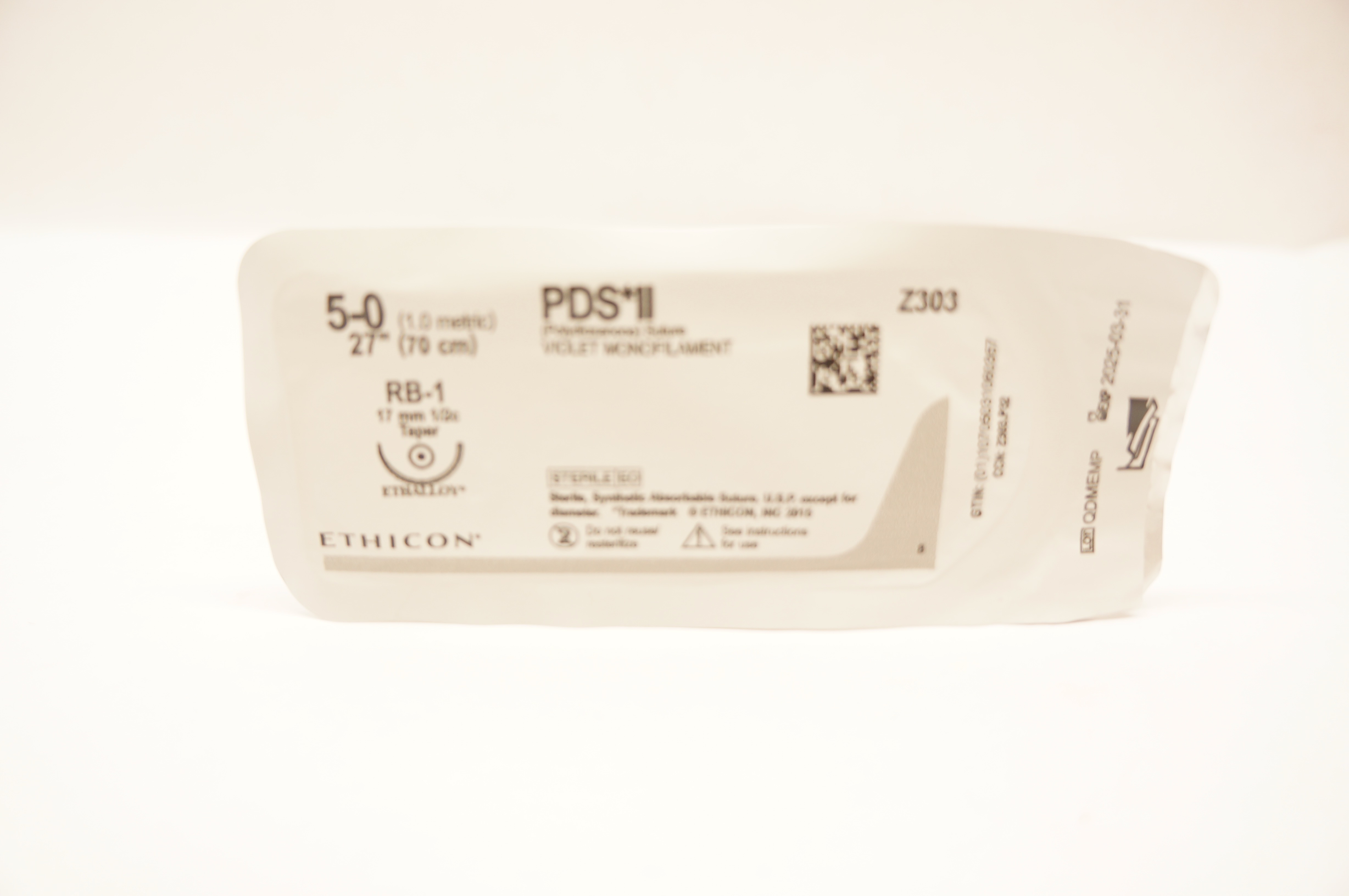 Ethicon Z303 5-0 PDS II VIOLET MONOFILAMENT RB-1 17mm 1/2c Taper, 27inch