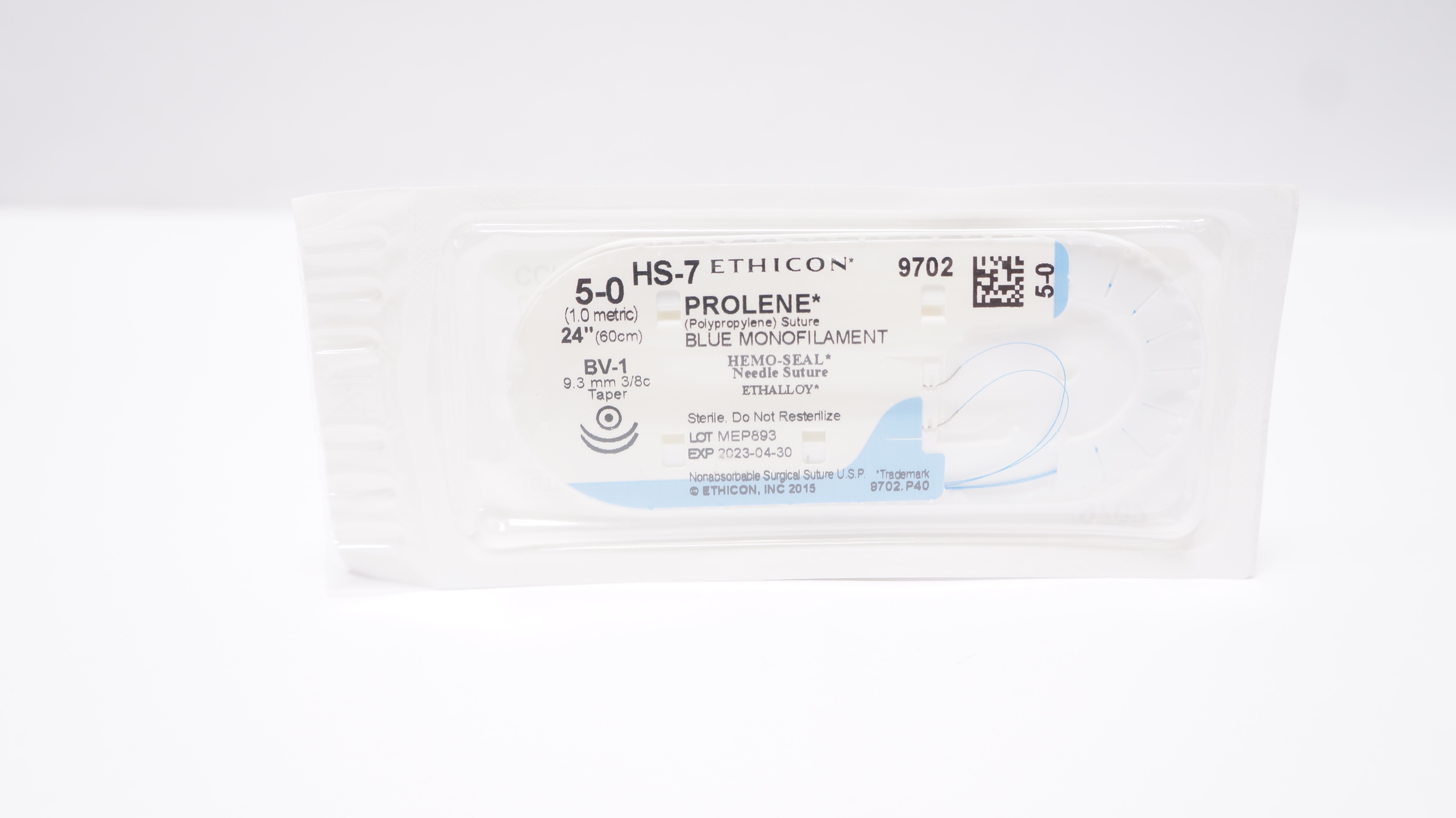Ethicon 9702 5-0 Prolene Polypropylene Stre BV-1 9.3 mm 3/8c Taper, 24inch (x)