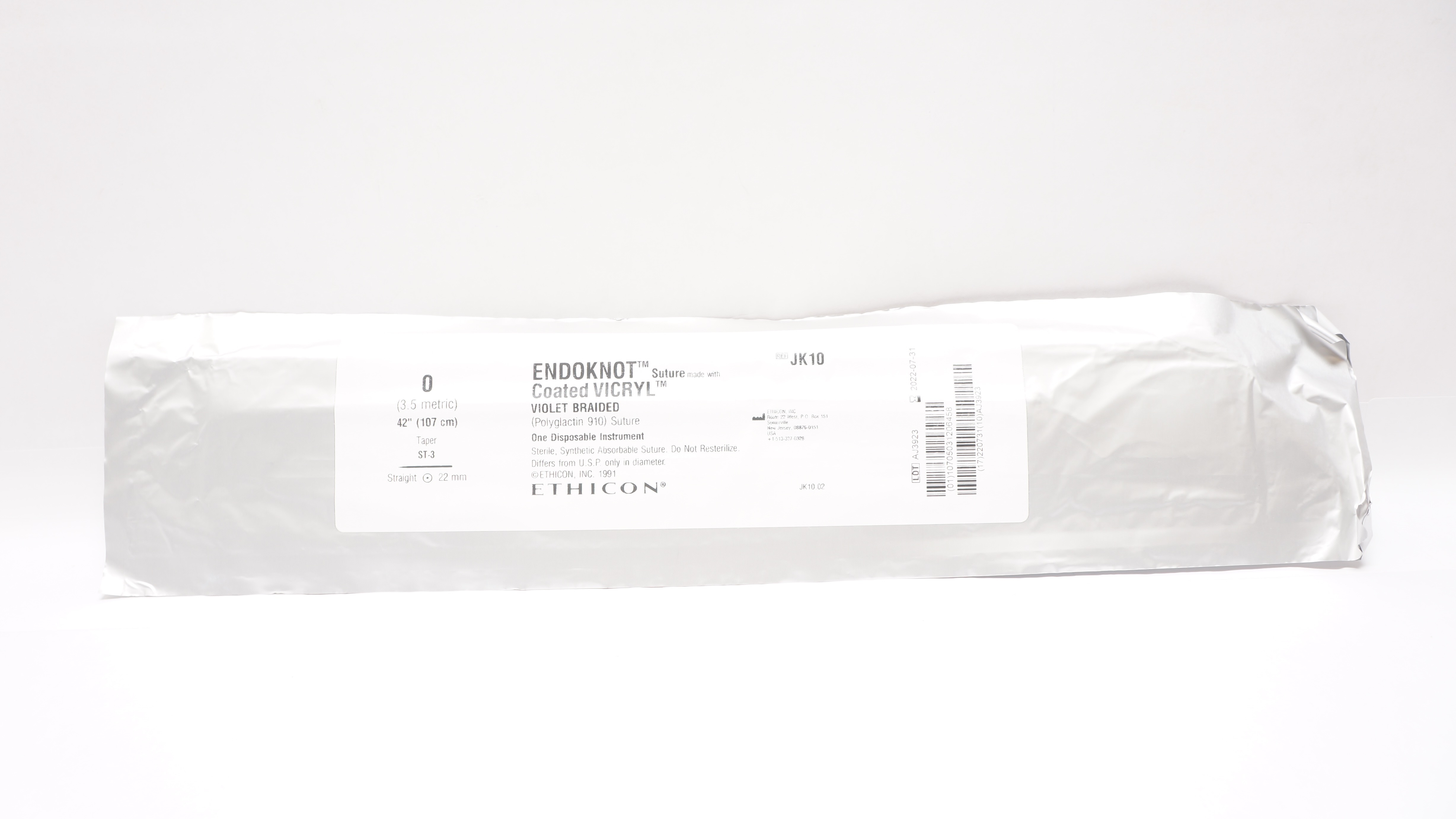 Ethicon JK10 0 Endoknot Stre Coated Vicryl Taper ST-3 Straight 22mm 42inch (x)