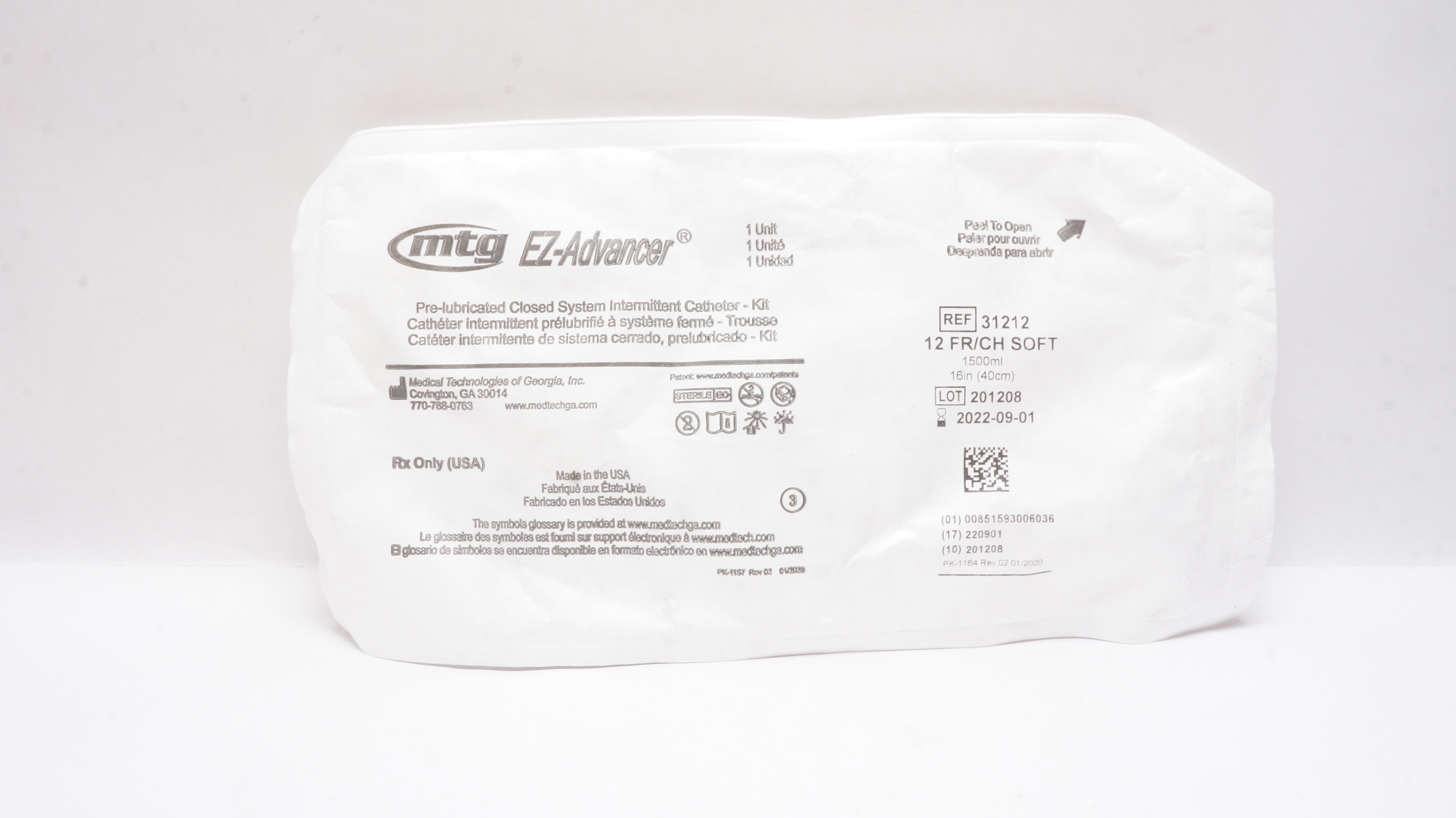MTG 31212 EZ-Advancer Pre-Lubricated Closed System Intermittent Cath Kit 12Fr(x)