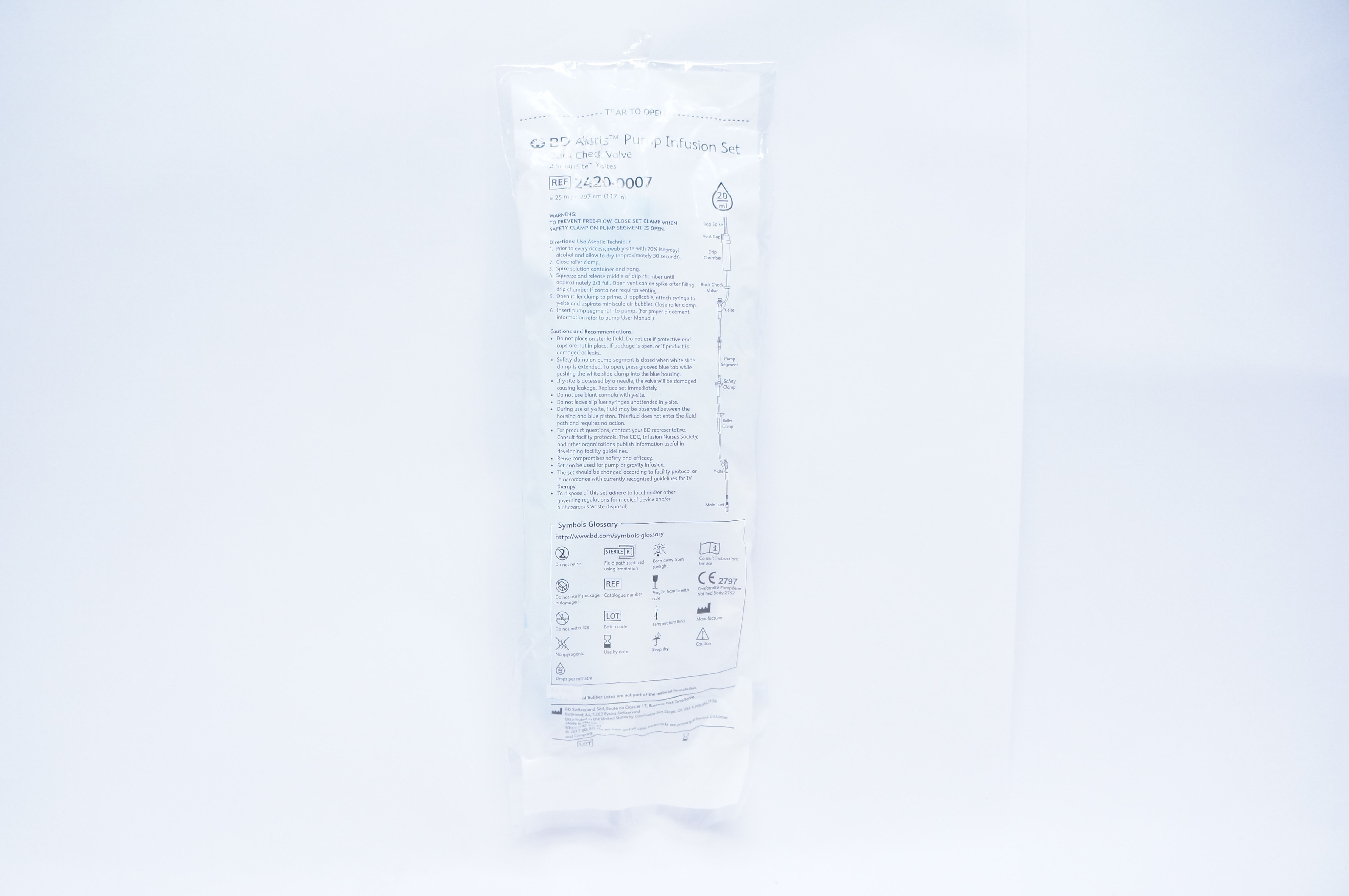 BD 2420-0007 Alaris Pump Infusion Set Back Check Valve 20ml x 117 inch