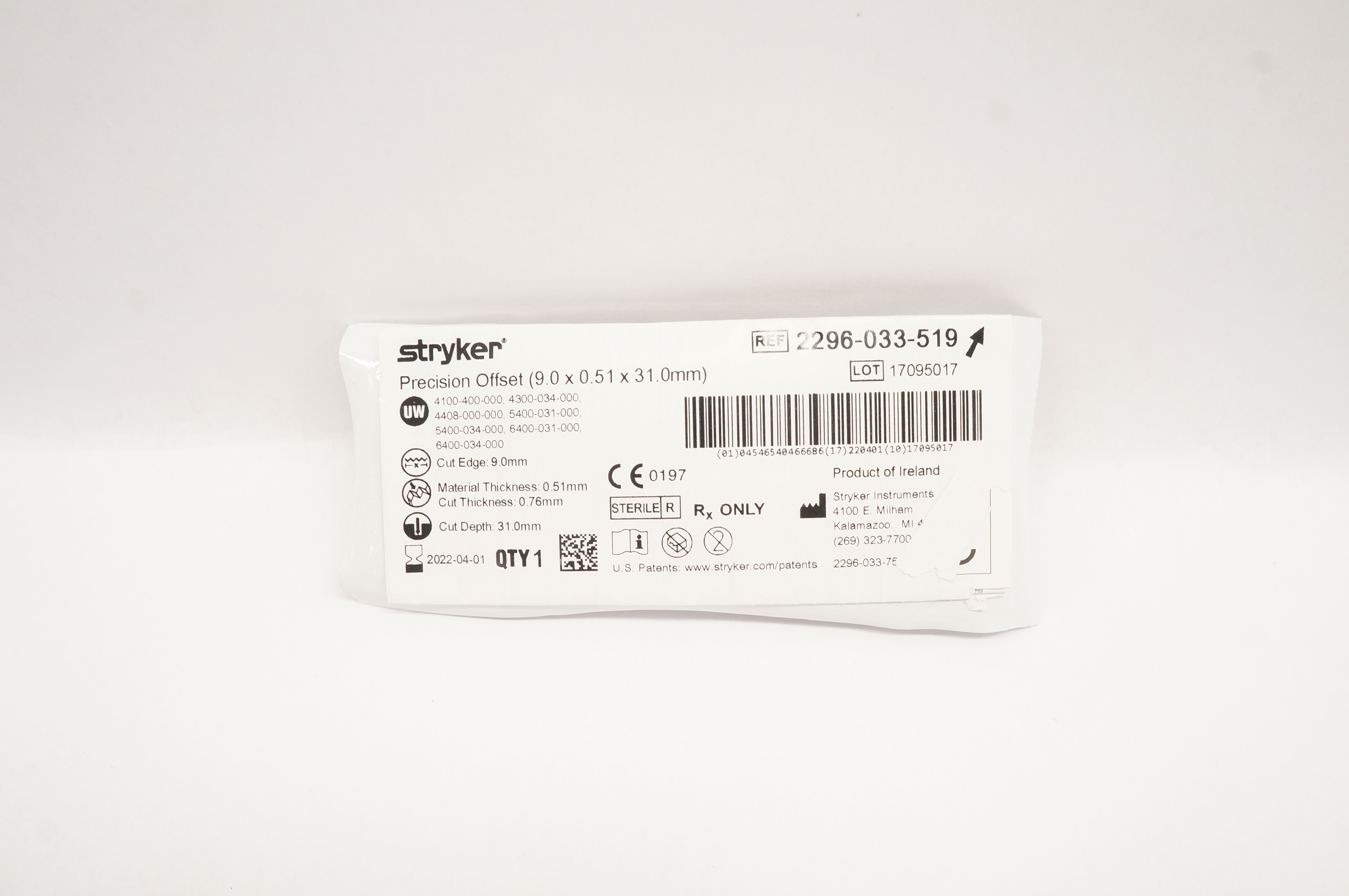 Stryker 2296-033-519 Precision Offset 9.0x0.51x31.0mm (x)