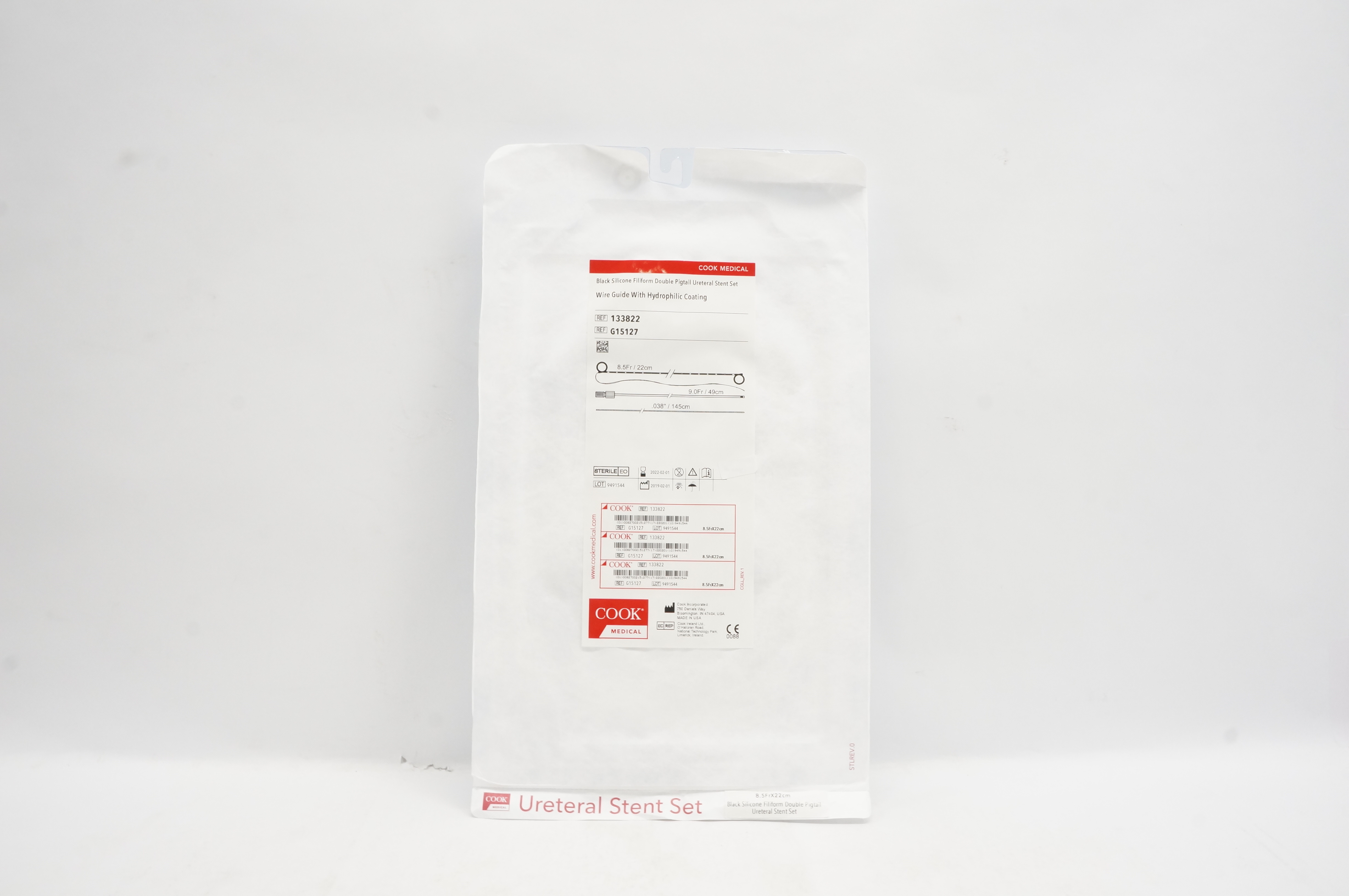 Cook Medical G15127 Black Silicone Filiform Double Pigtail Ureter 8.5Fr x 22cm