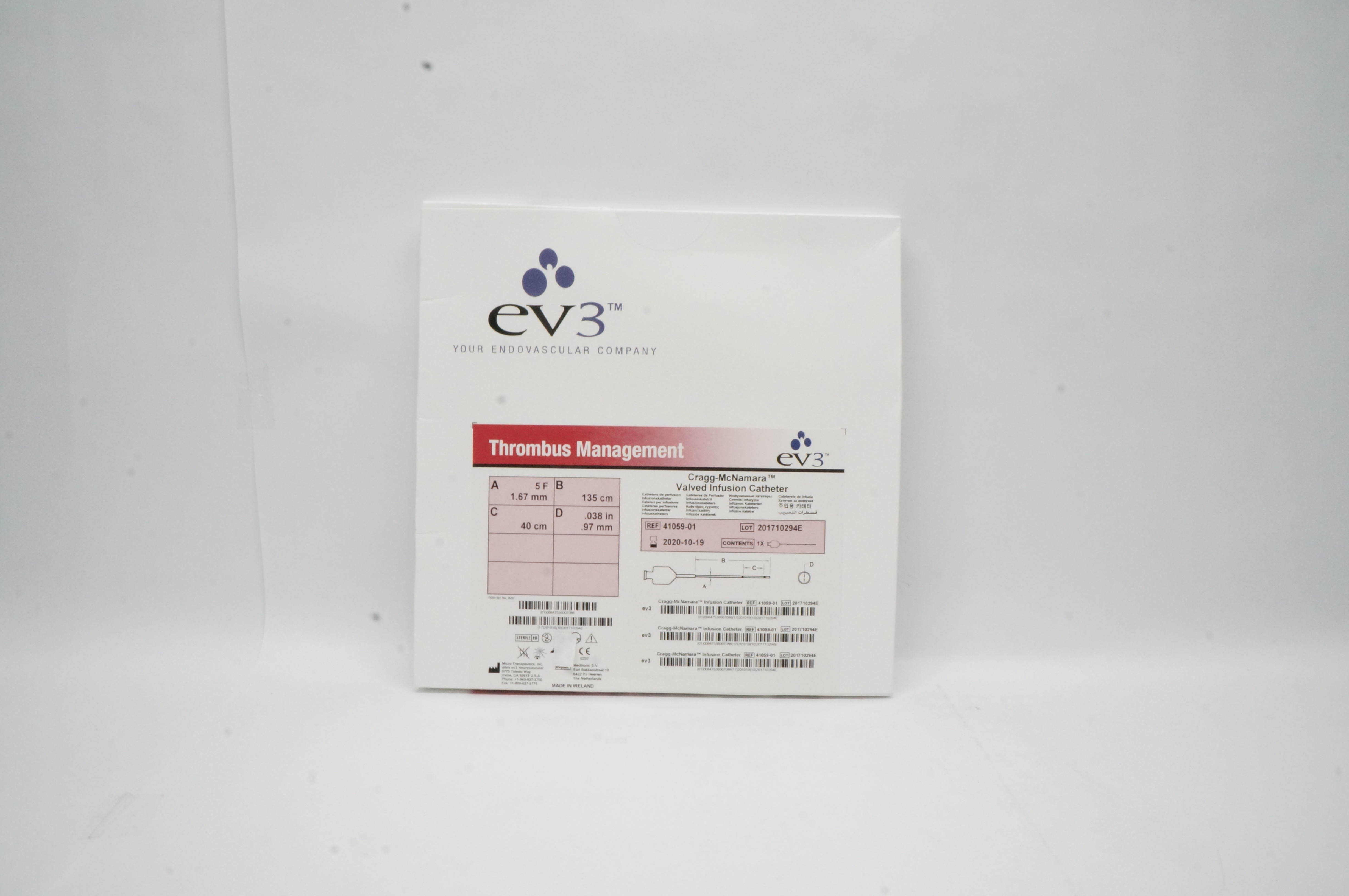 Micro Therapeutics 41059-01 Cragg-Mcnamara Valved Infusion Cath. 135 x 40cm (x)