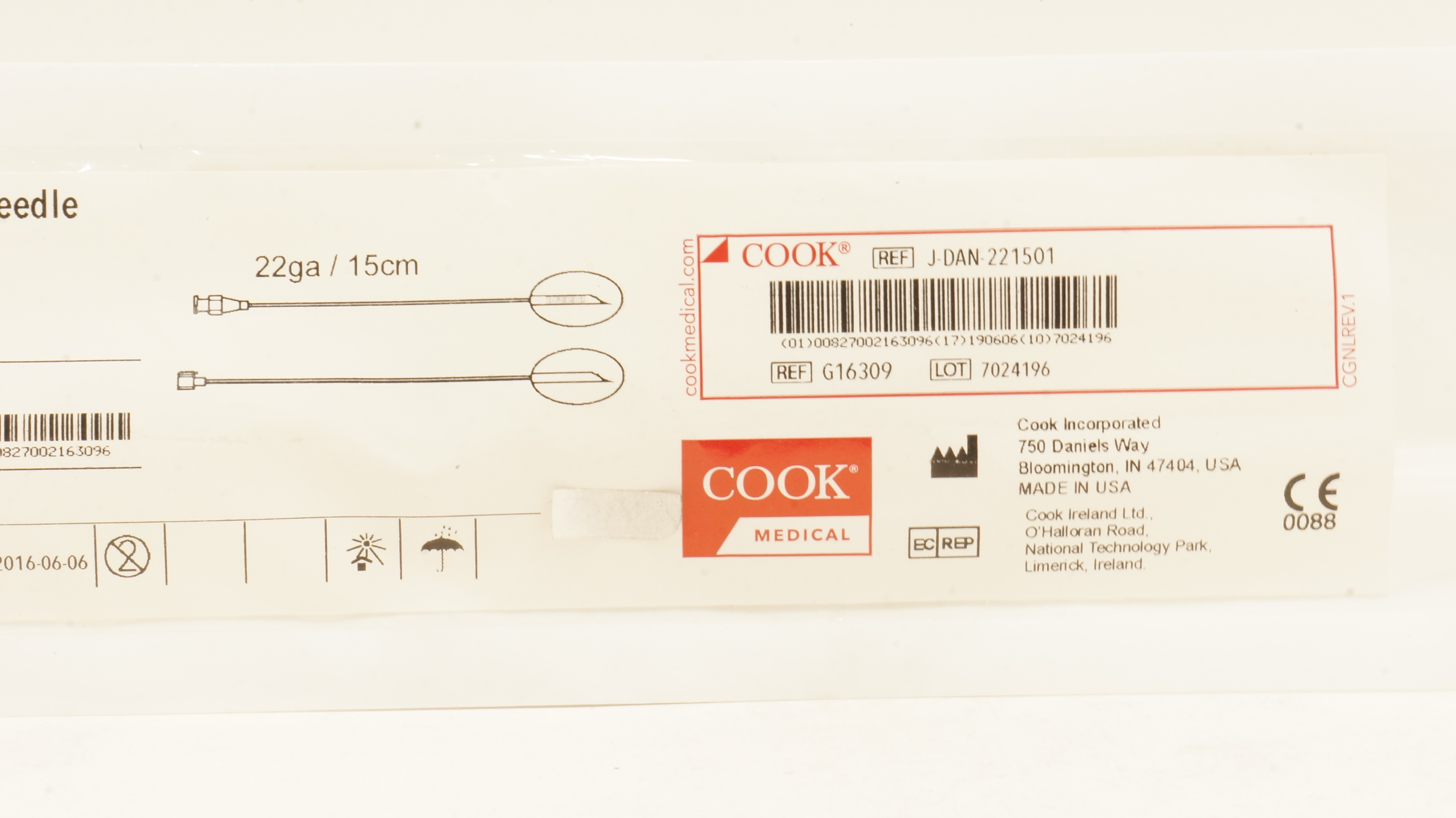 Cook Medical G16309 Echotip Disposable Amniocentesis Ndle 22ga x