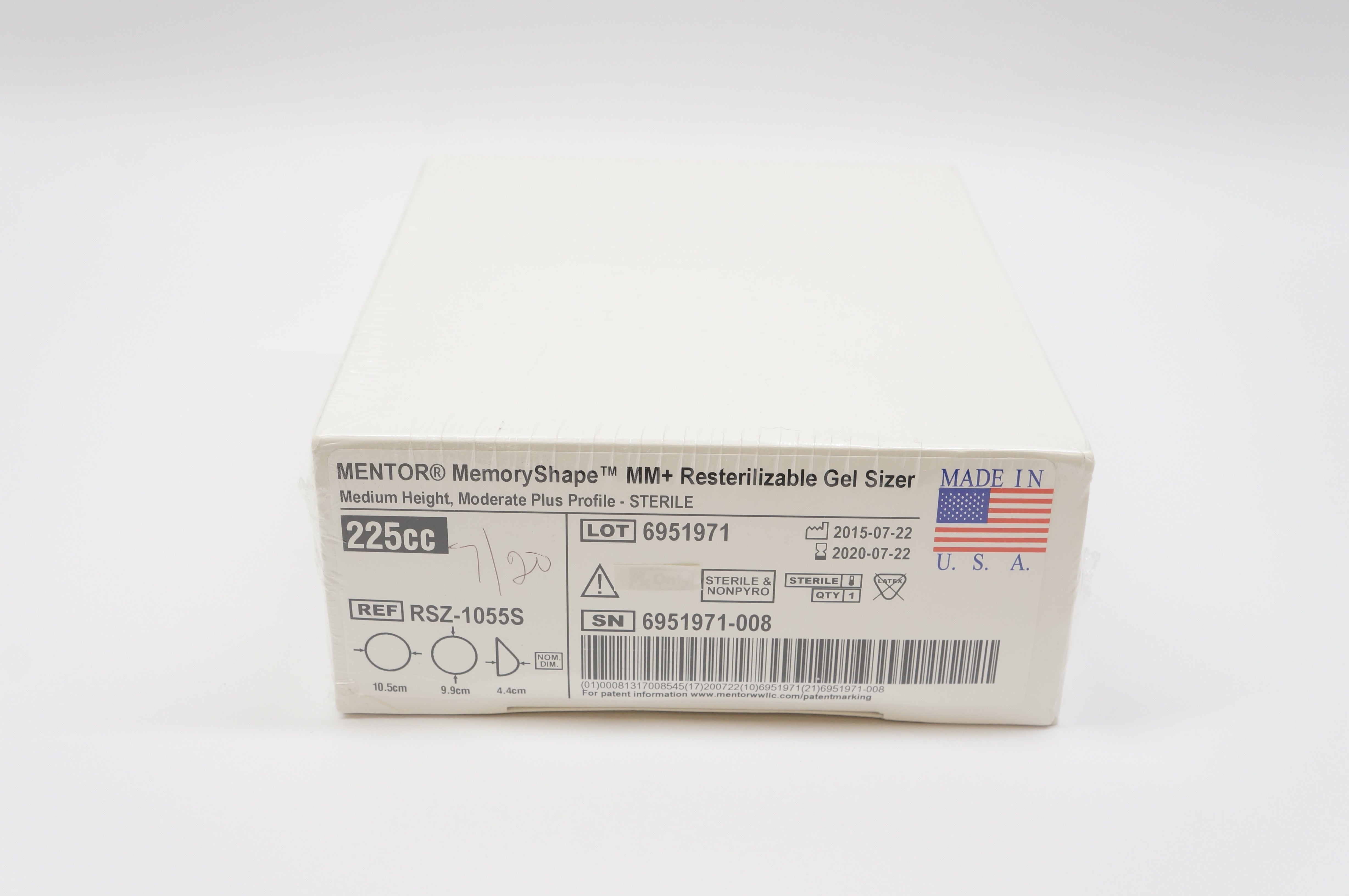 MENTOR RSZ-1055S MemoryShape MM+ Resterilizable Gel Sizer 225cc (x)