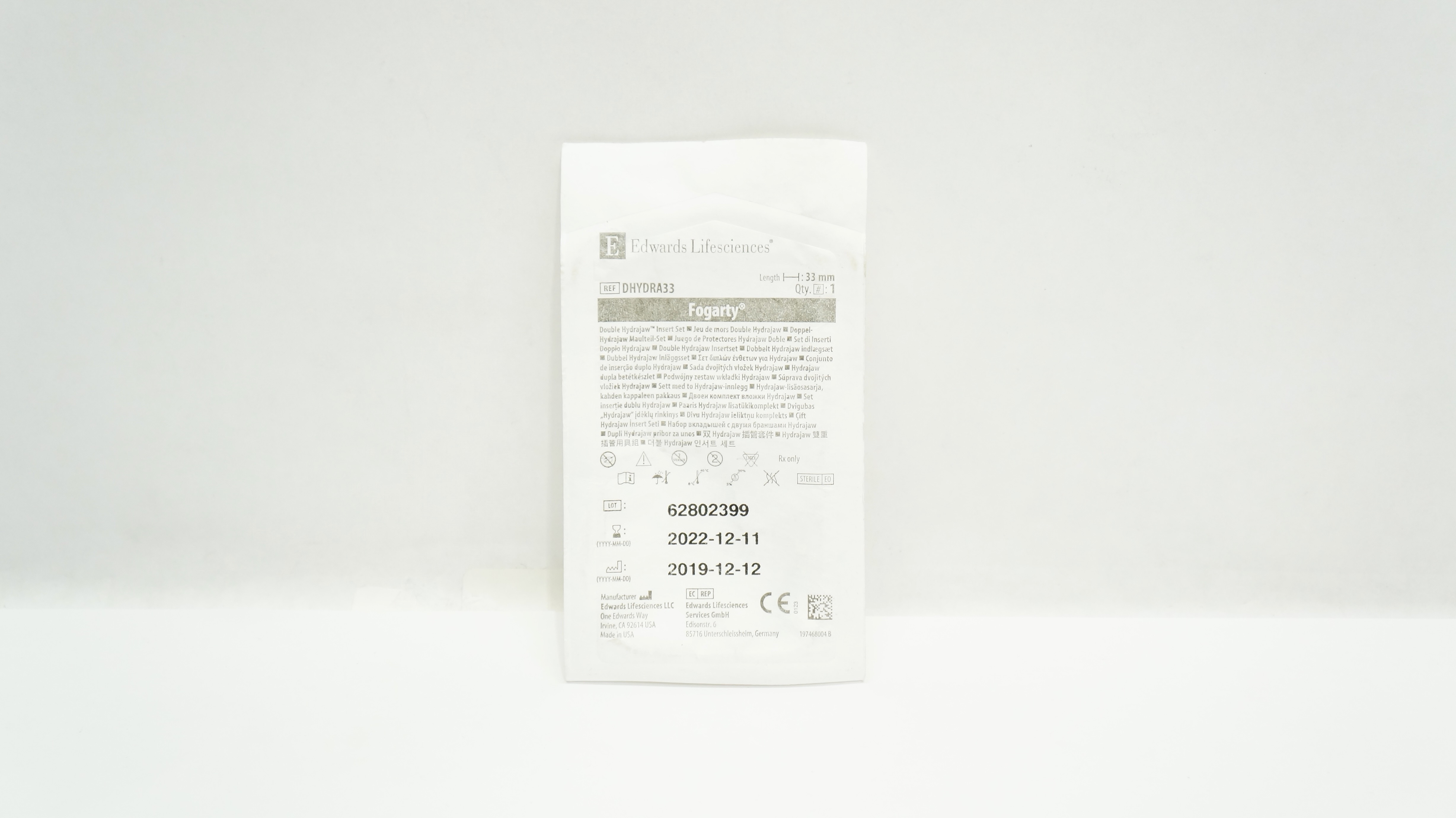Edwards Lifesciences DHYDRA33 Fogarty Double Hydrajaw Insert Set 33mm (x)