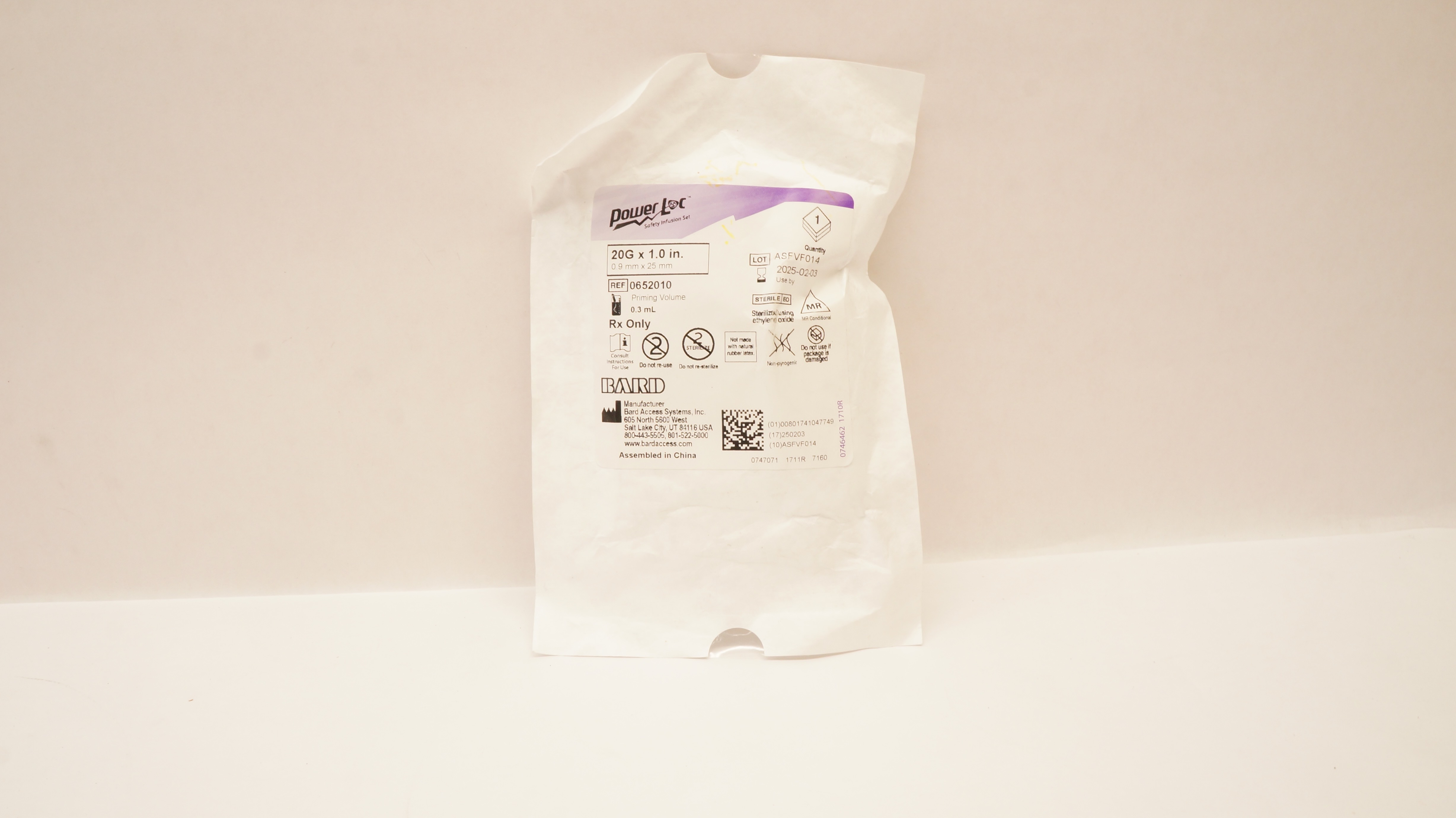 Bard 0652010 Power Loc Safety Infusion Set 20G x 1.0 inch, Priming Volume 0.3mL