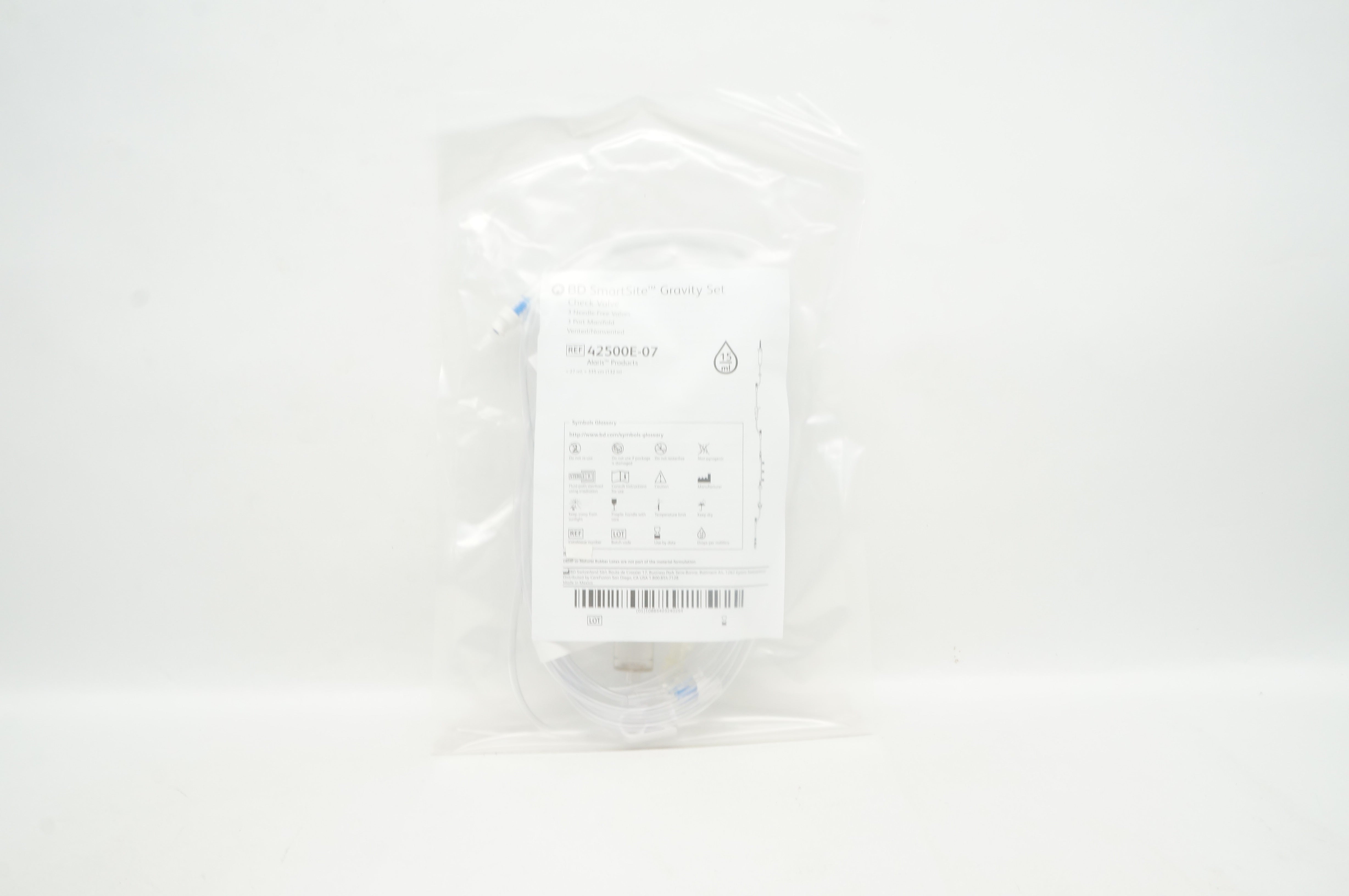 BD 42500E-07 SmartSite Gravity Set Check Valve 27ml x 132 inch, 15ml