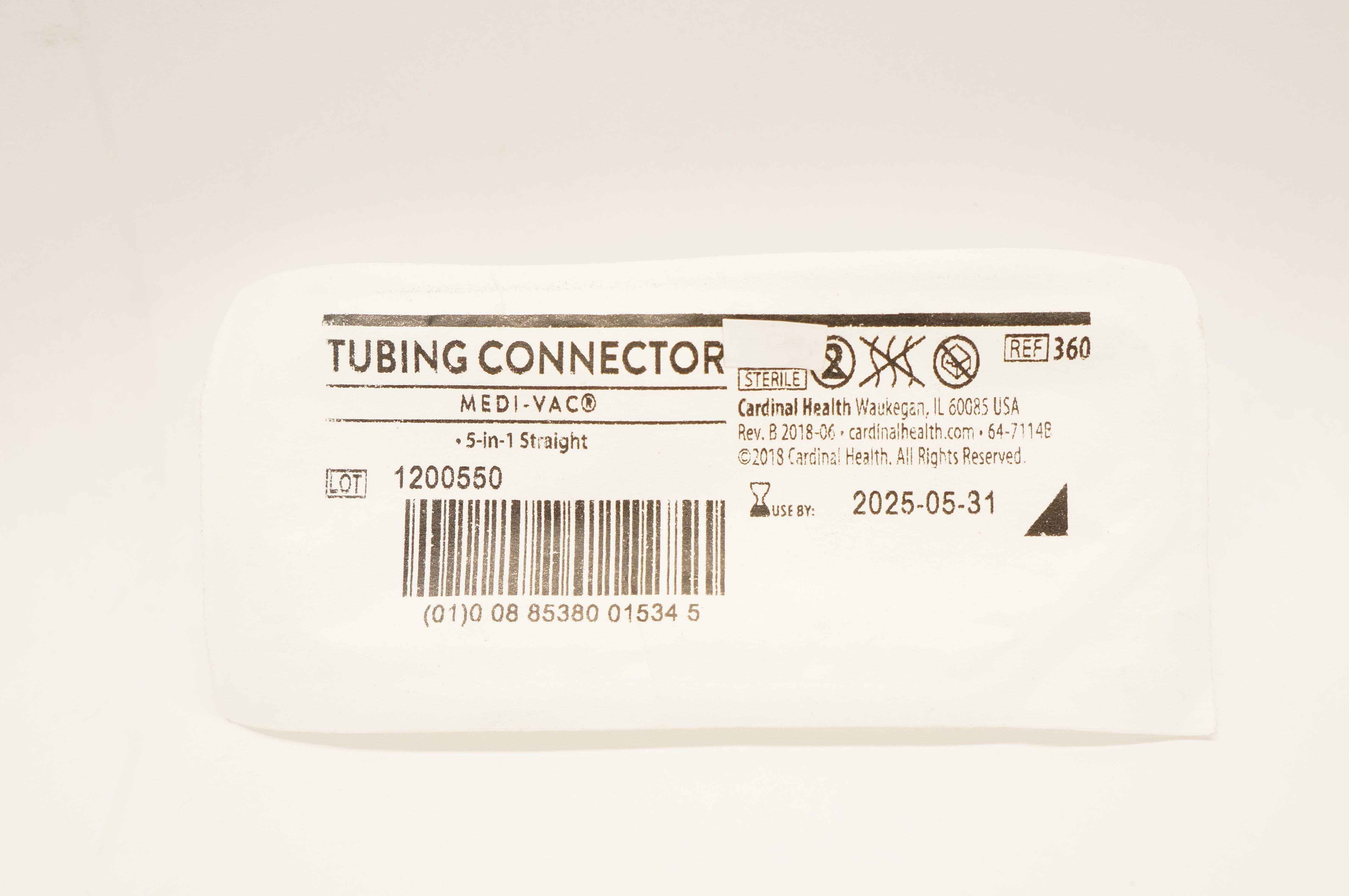 Cardinal Health 360 Medi-Vac Tubing Connector 5-in-1 Straight