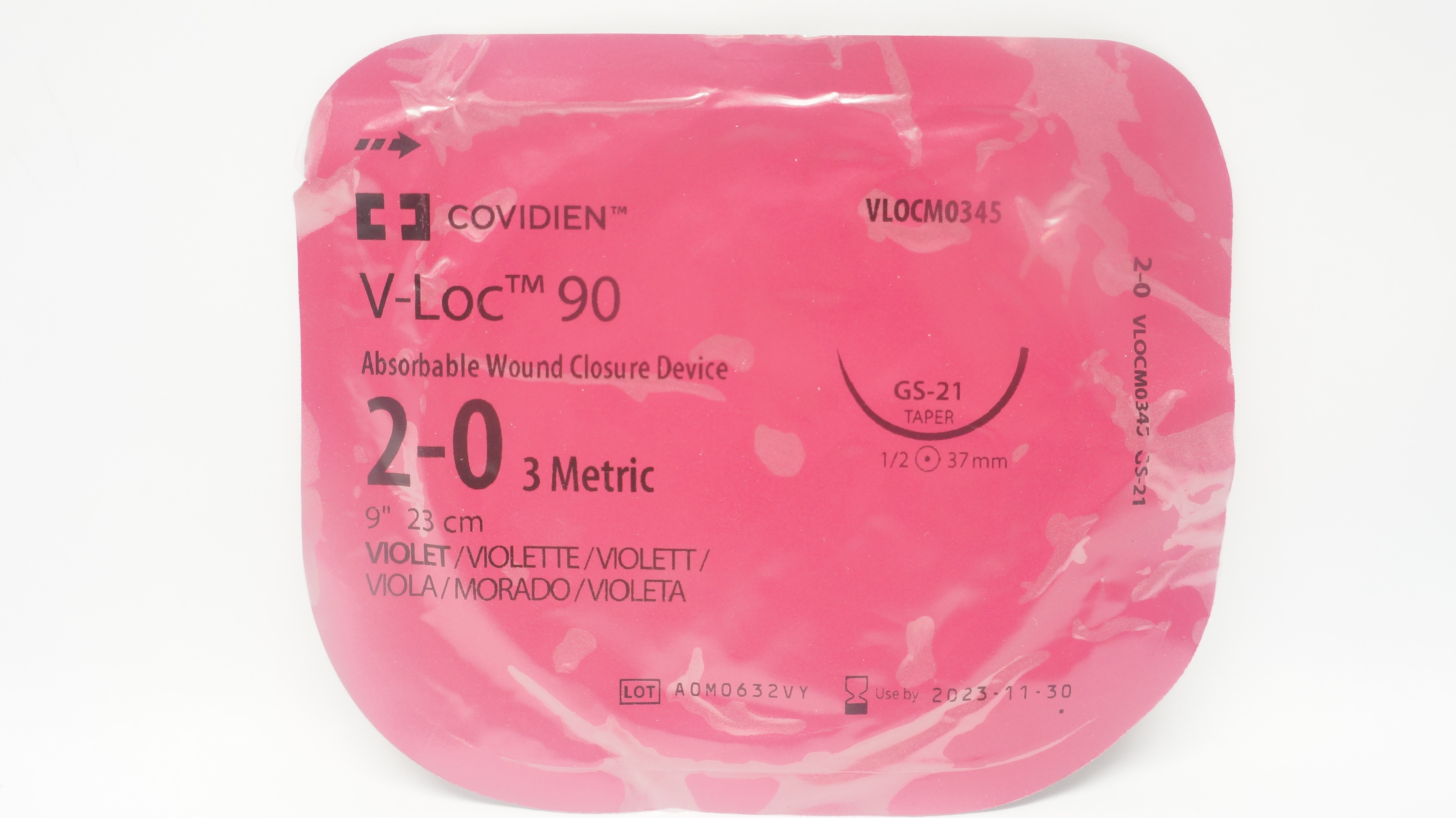 Covidien VLOCM0345 V-Loc 90 2-0 GS-21 37mm Taper 9inch