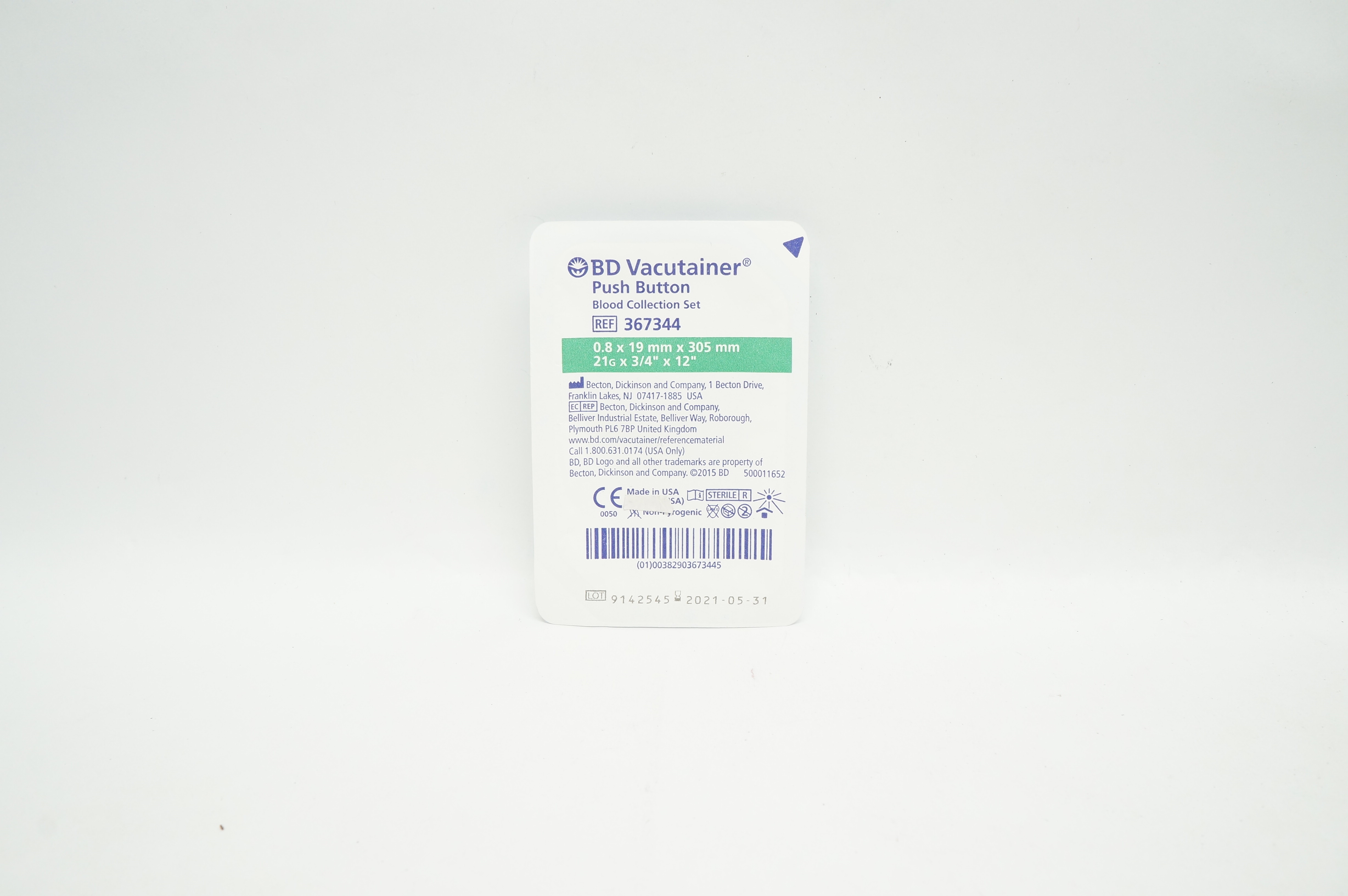 BD 367344 Vacutainer Push Button Blood Collection Set 24G x 3/4inch x 12inch (x)