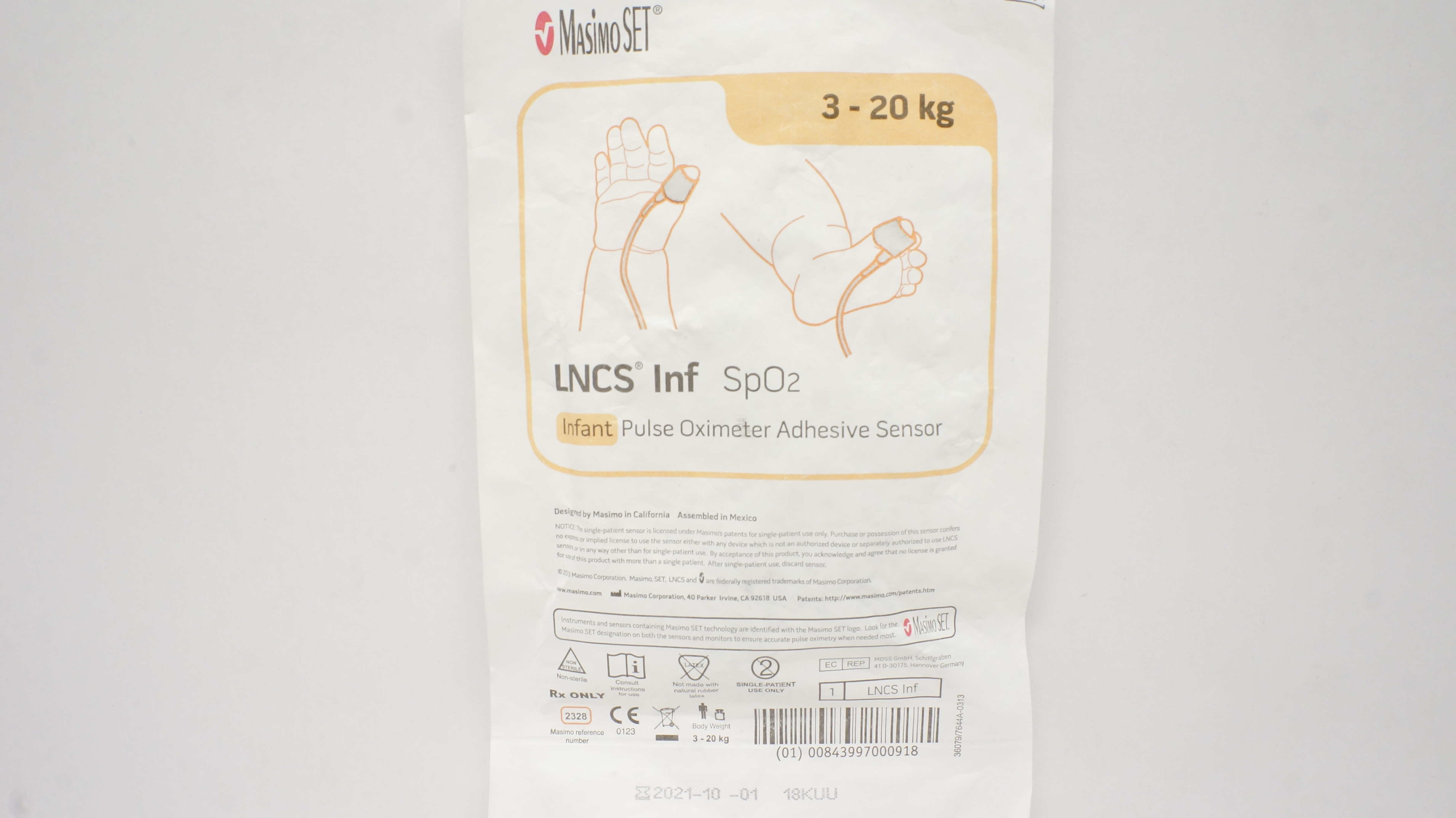 Masimo 2328 LNCS Inf SpO2 Infant Pulse Oximeter Adhesive Sensor 3-20kg (x)