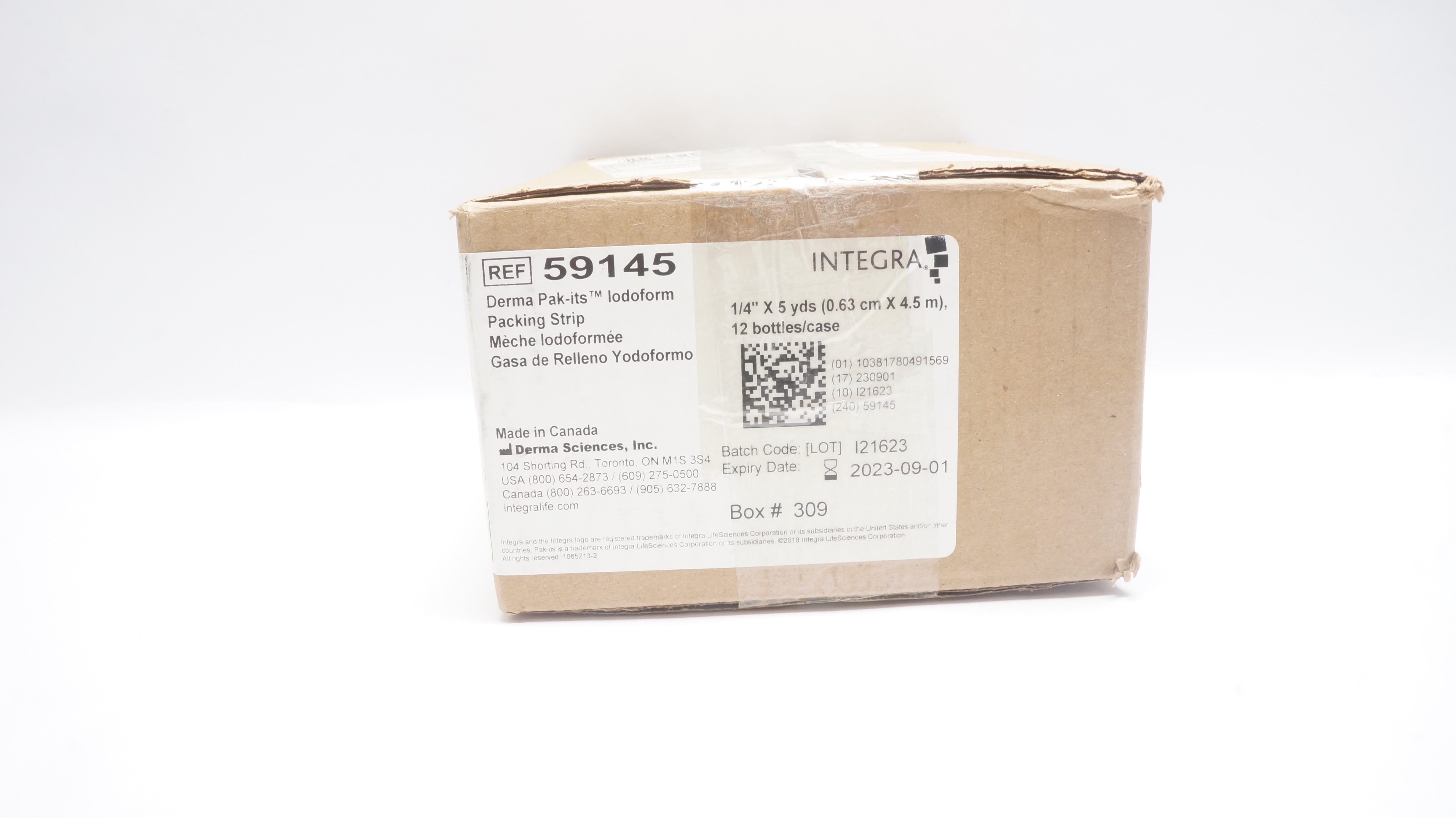 Integra 59145 Derma Pak-its Iodoform Packing Strip 1/4Inx5yds-Box of12Bottles(x)