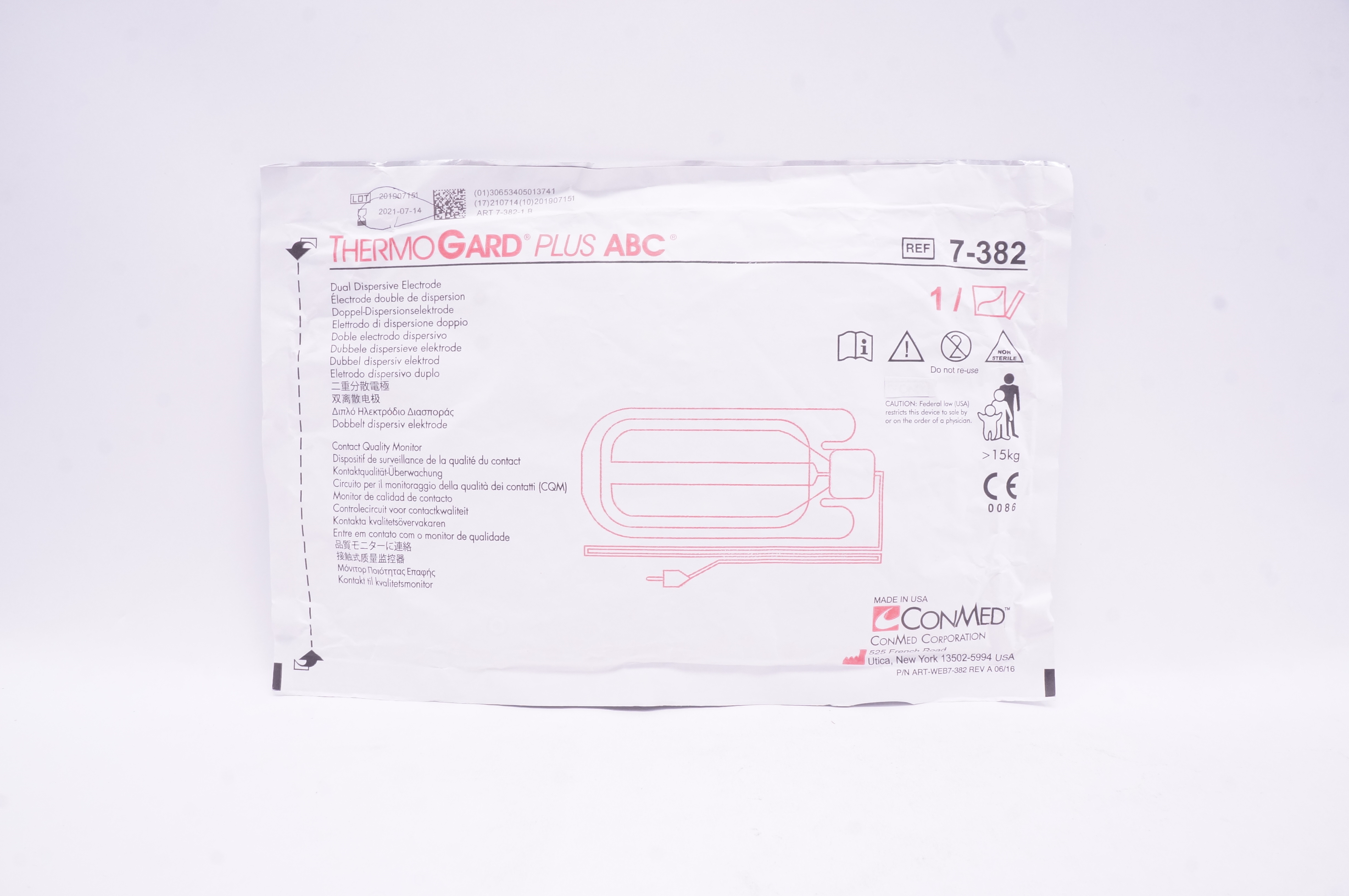 ConMed 7-382 ThermoGard Plus ABC Dual Dispersive Electrode, >15kg