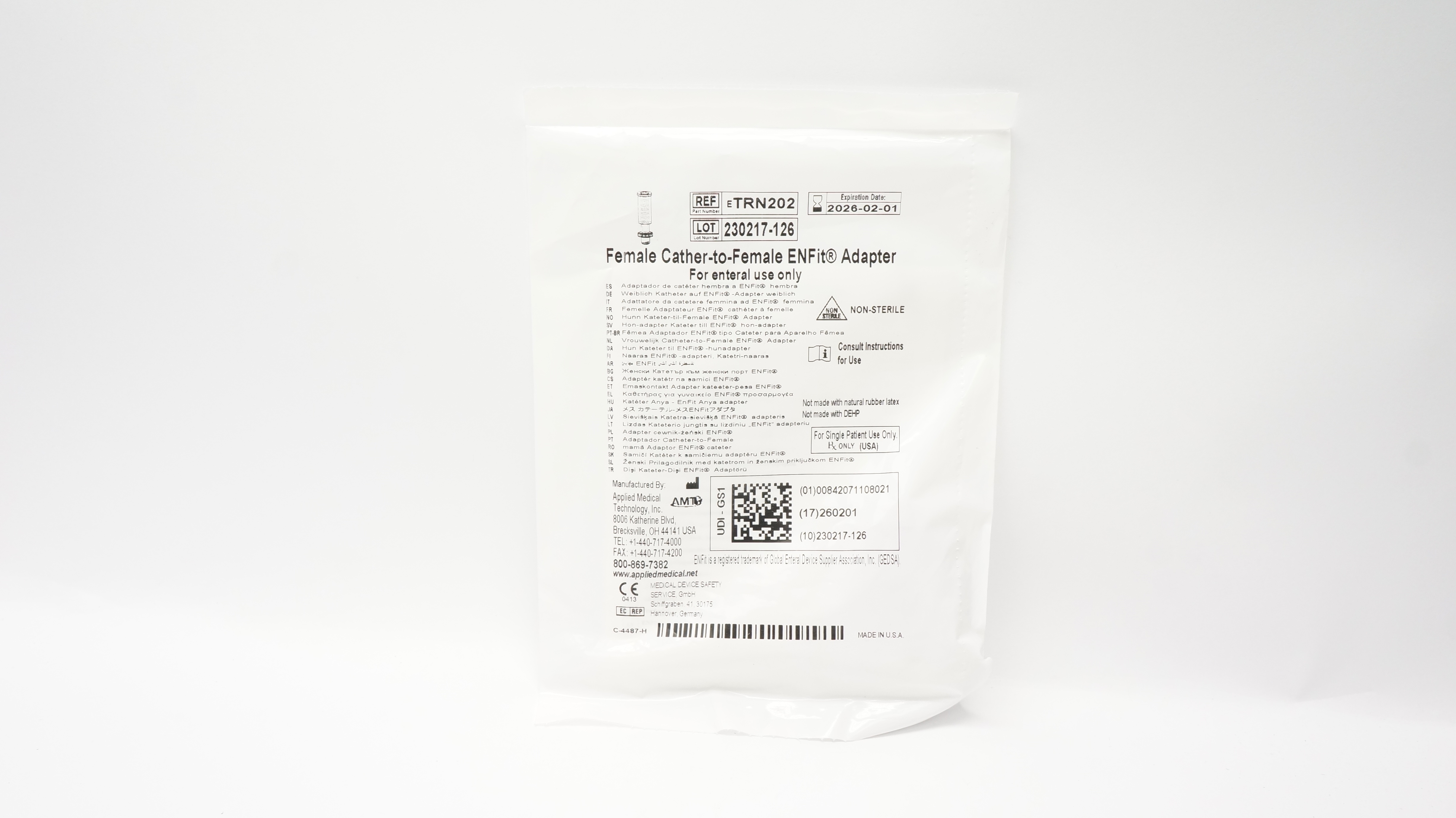 Applied Medical eTRN202 AMT Female Cath.-to-Female ENFit Adapter