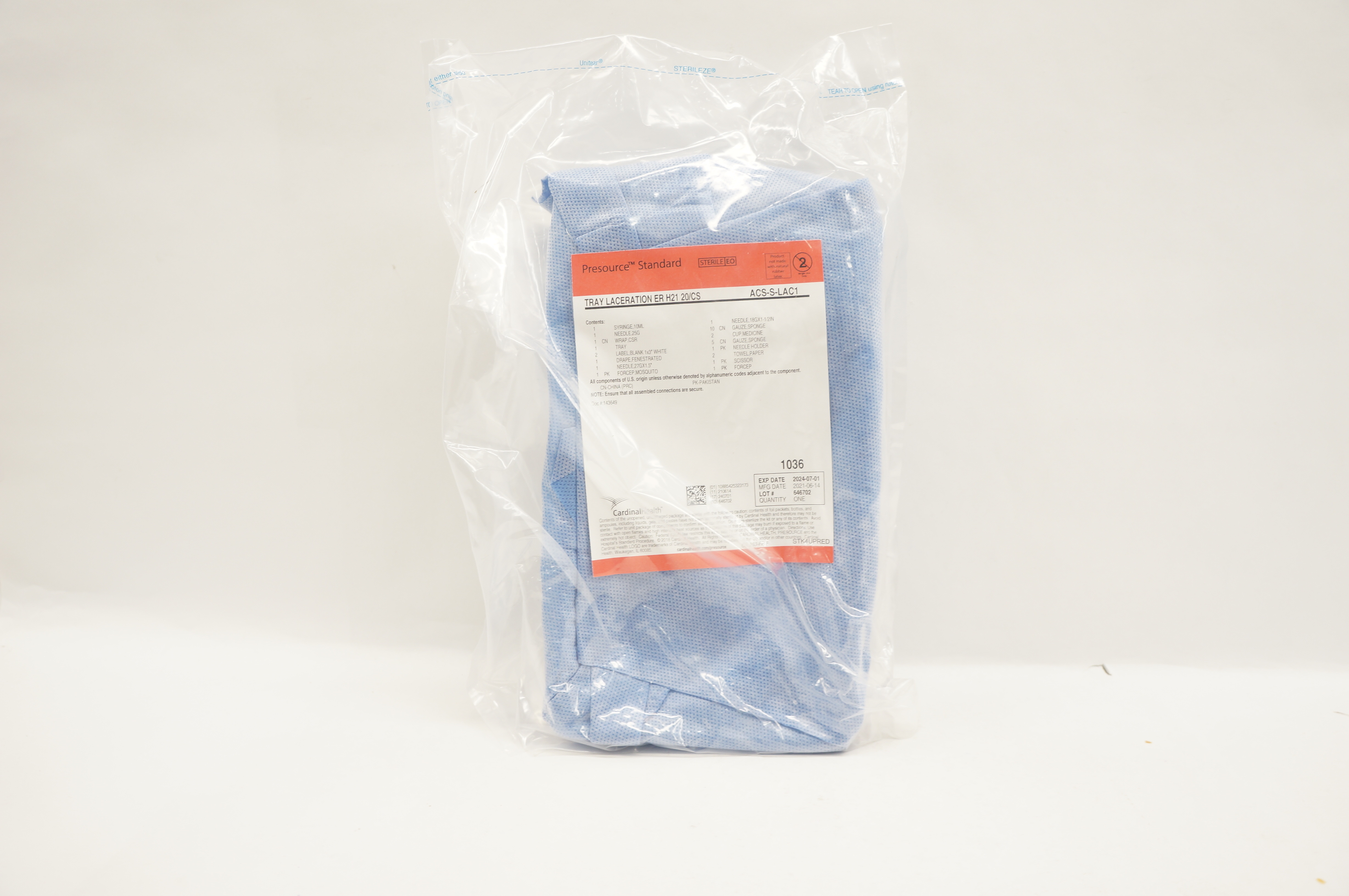 Cardinal Health ACS-S-LAC1 Presource Standard Tray Laceration ER H21 20/CS