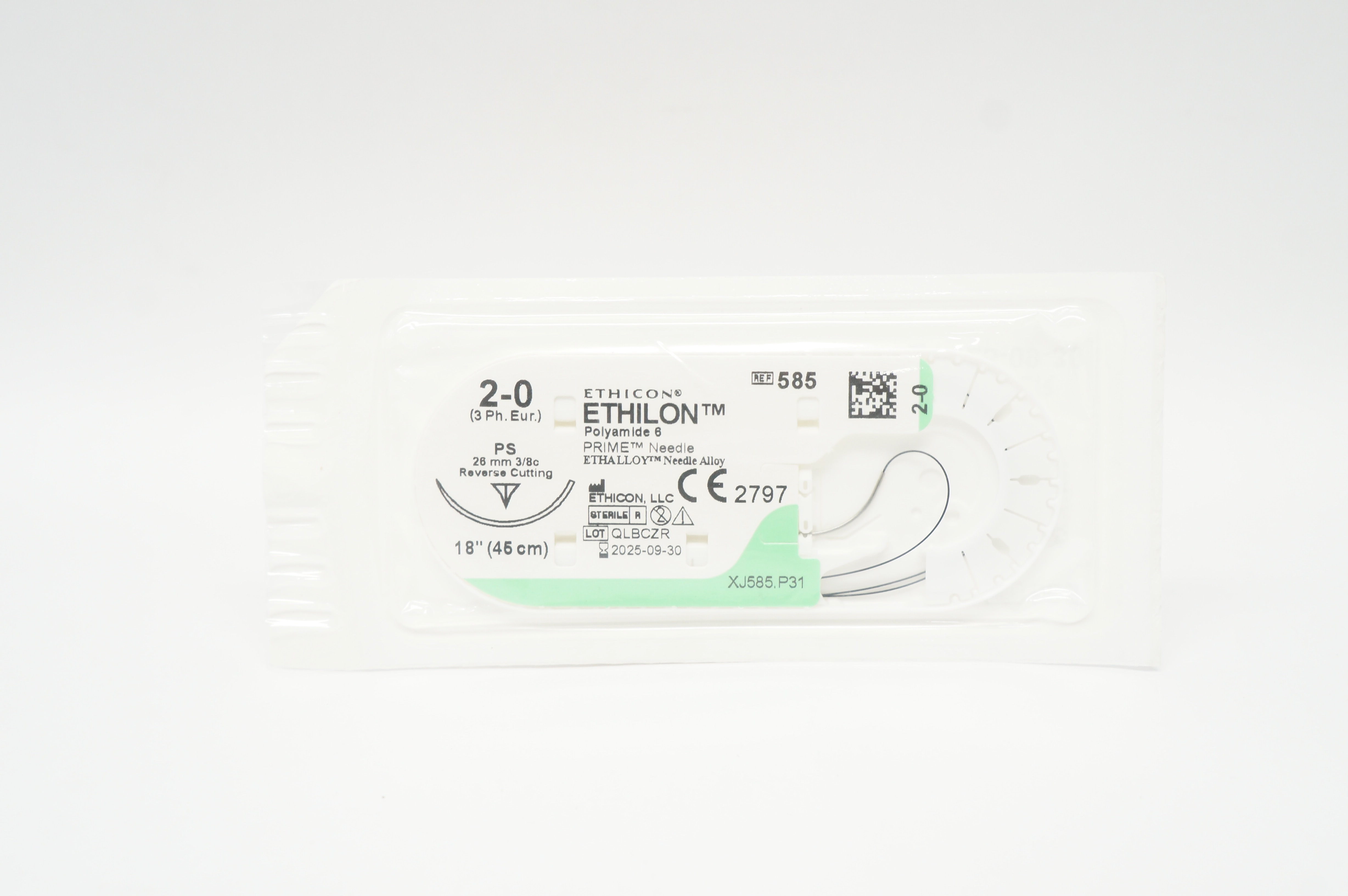 Ethicon 585 2-0 ETHILON Stre PS, 26mm 3/8c Reverse Cutting, 18inch