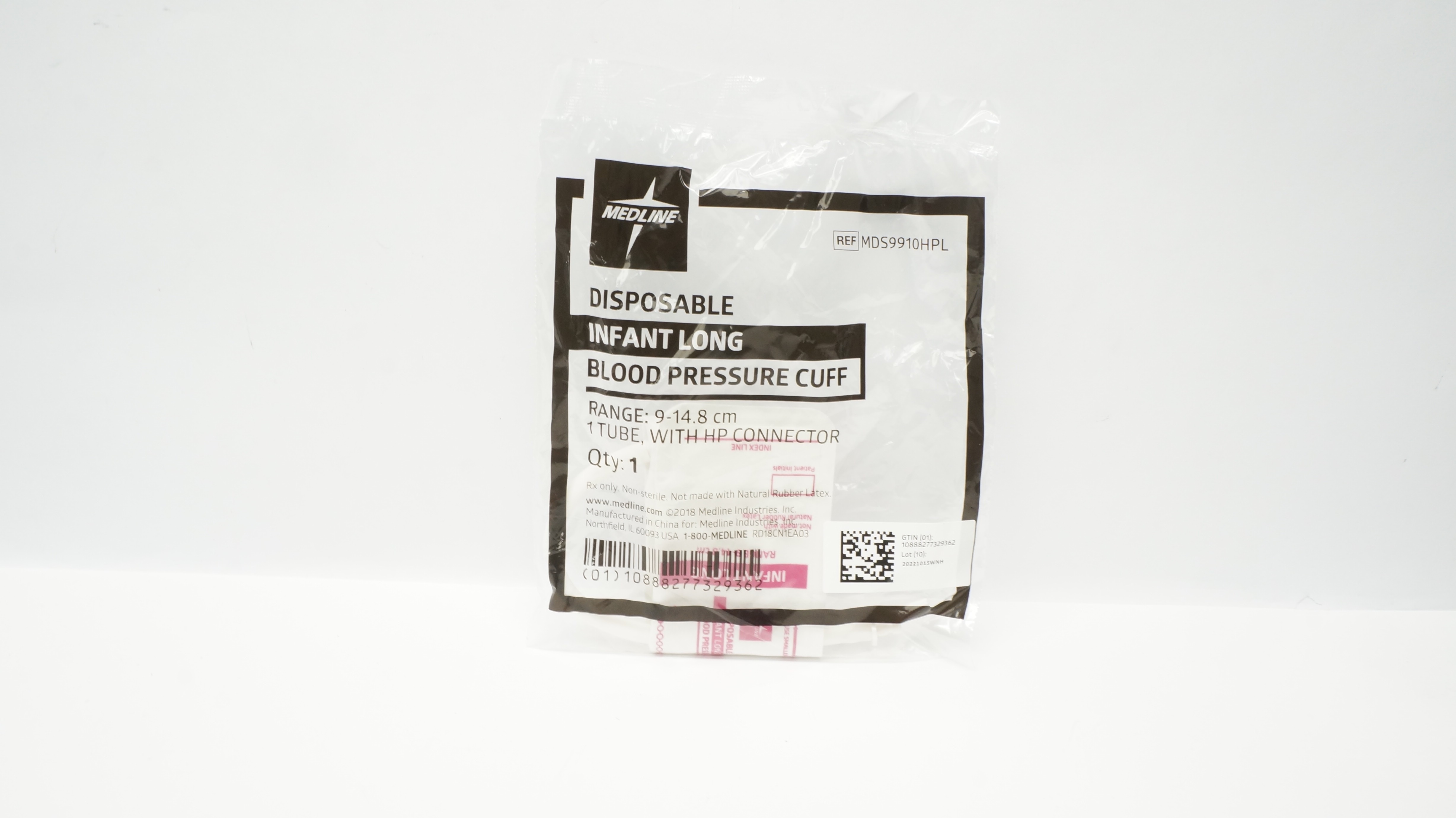 Medline MDS9910HPL Disposable Blood Pressure Cuff Infant, Long 9-14.8cm