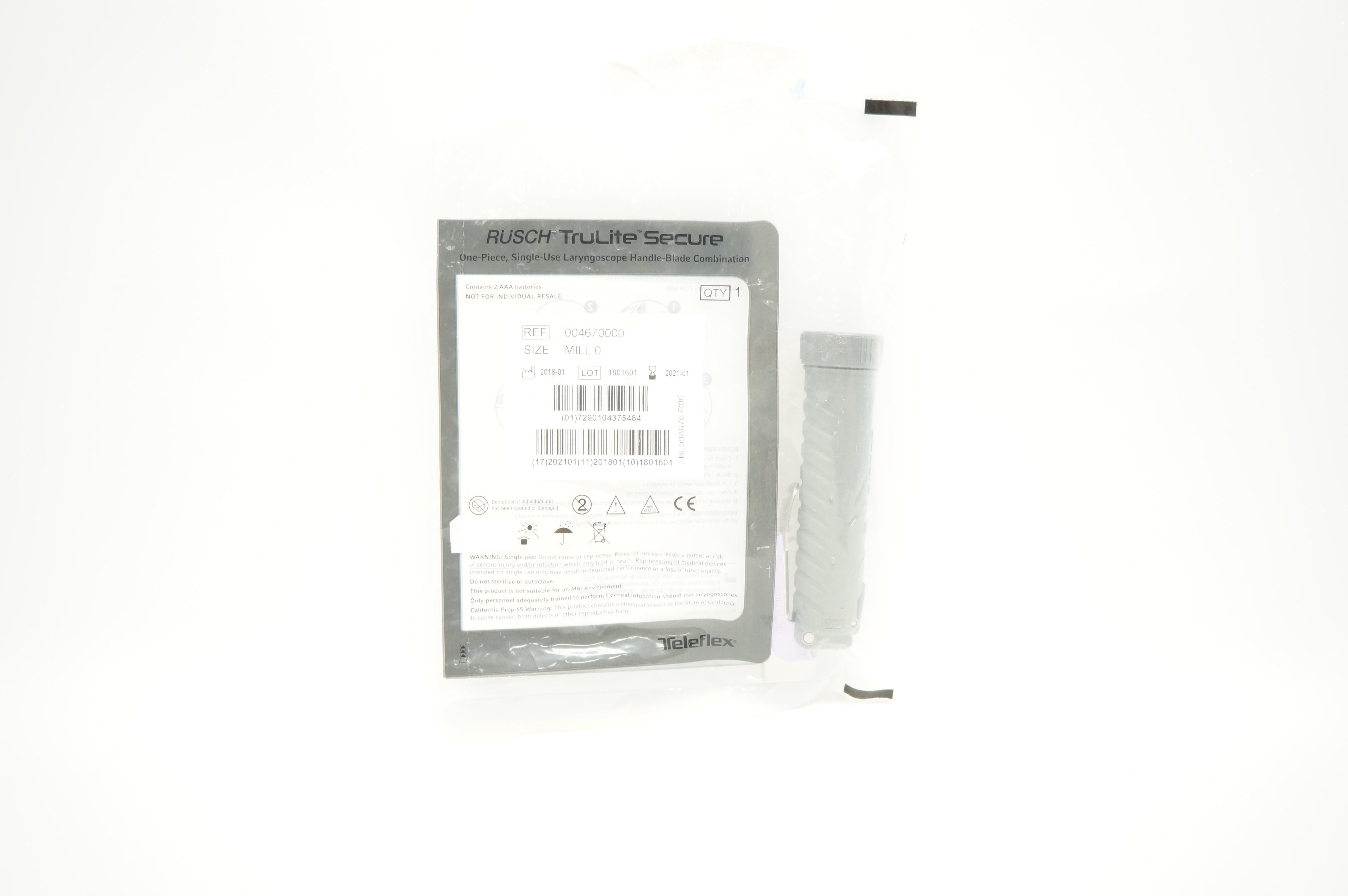 Teleflex 004670000 Rusch TruLite Secure Laryngoscope Handle-Blade, Mill 0