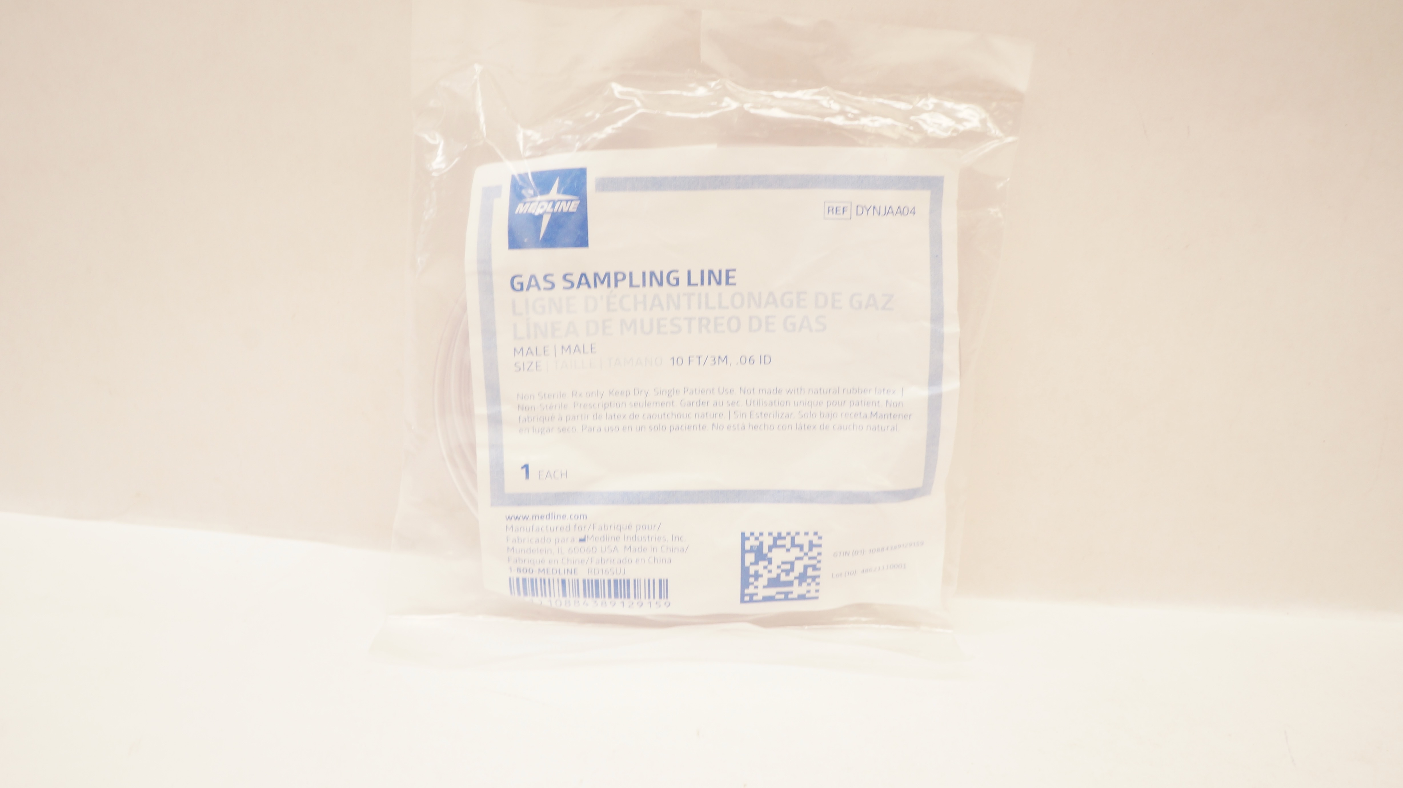 Medline DYNJAA04 Gas Sampling Line, Male 10 Ft.