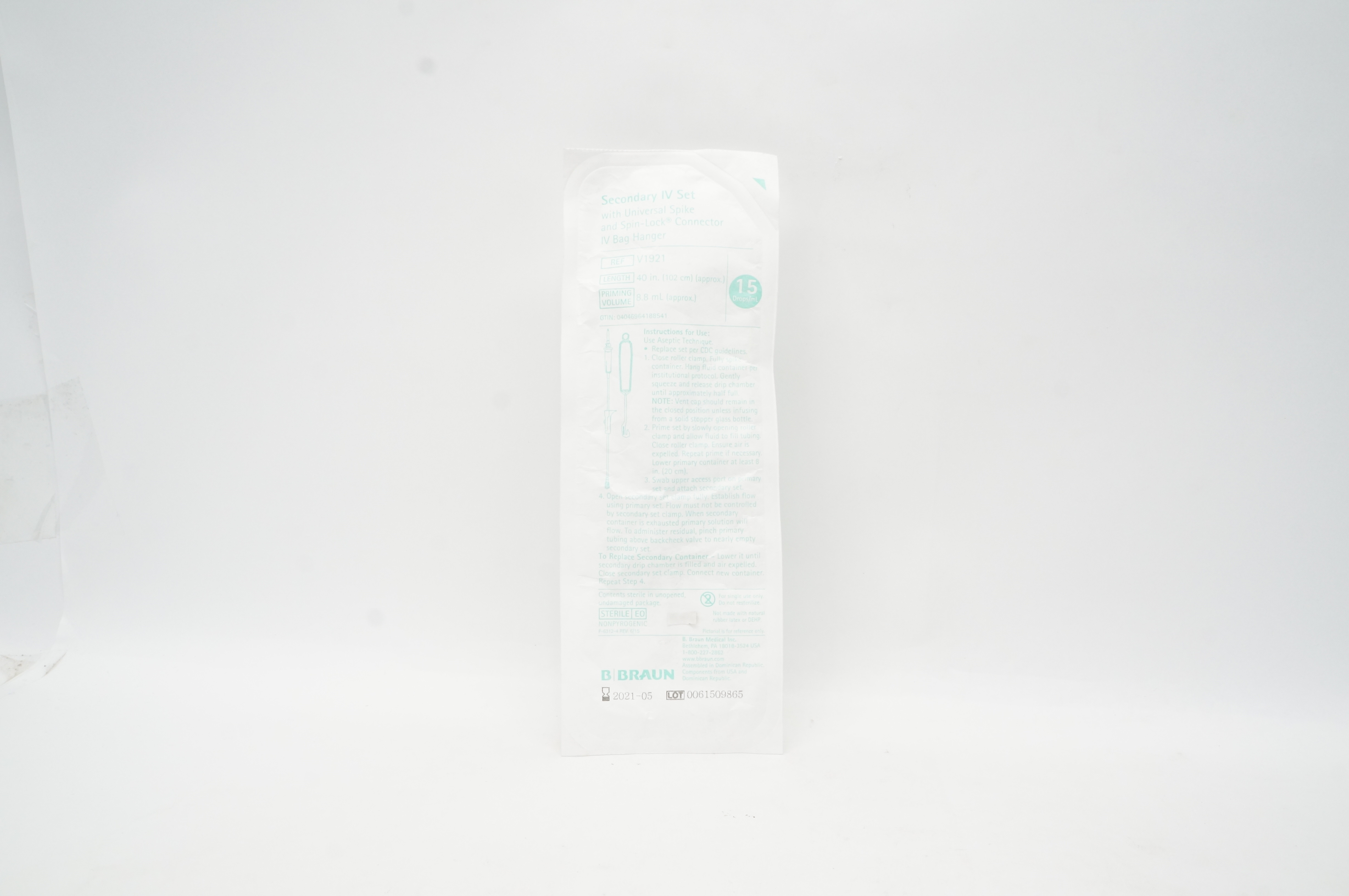Braun V1921 Secondary IV or Transfer Set 15ml, 40inch