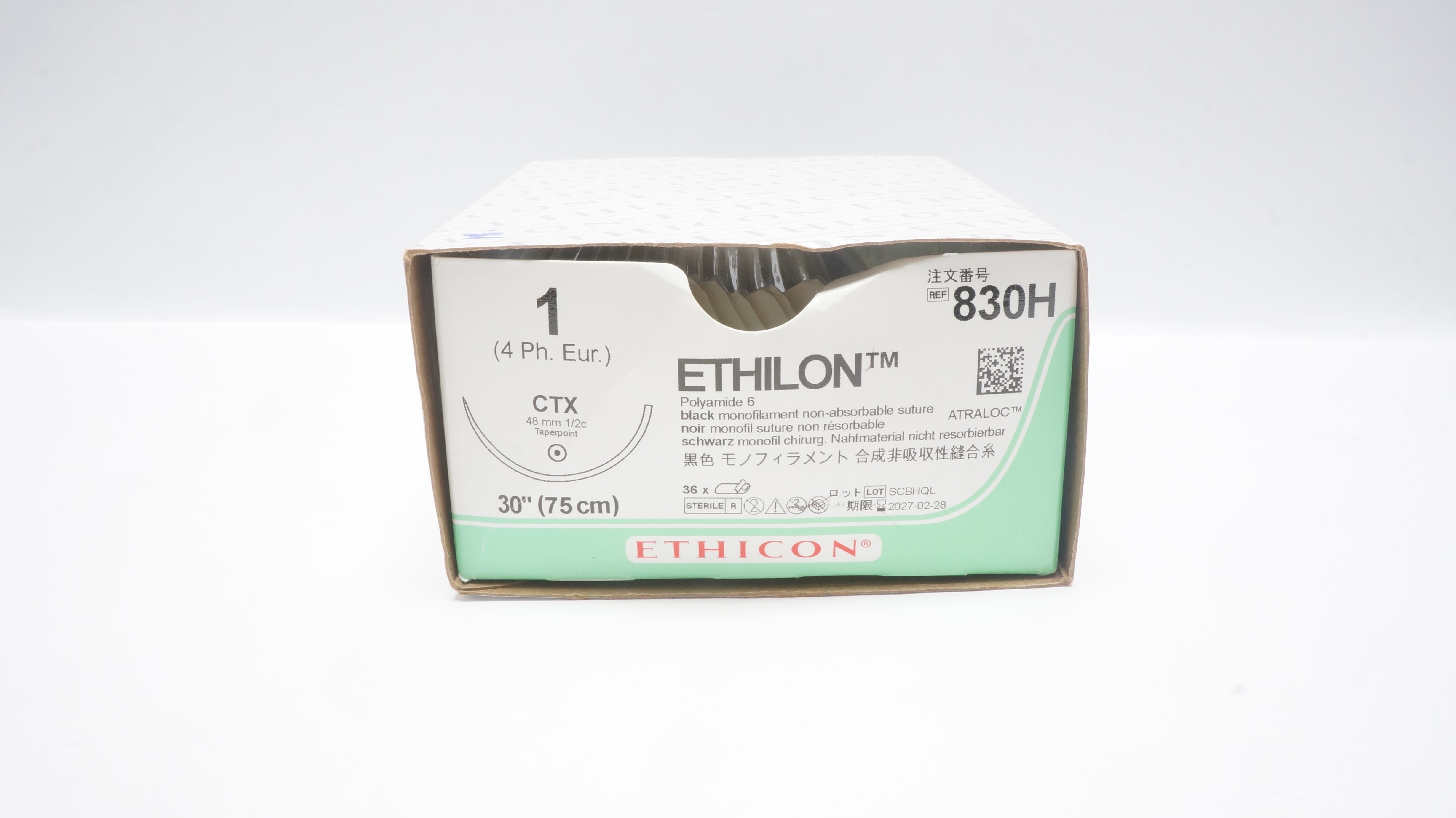 Ethicon 830H 1 Ethilon Stre CTX 48mm 1/2c Taperpoint - Box of 18
