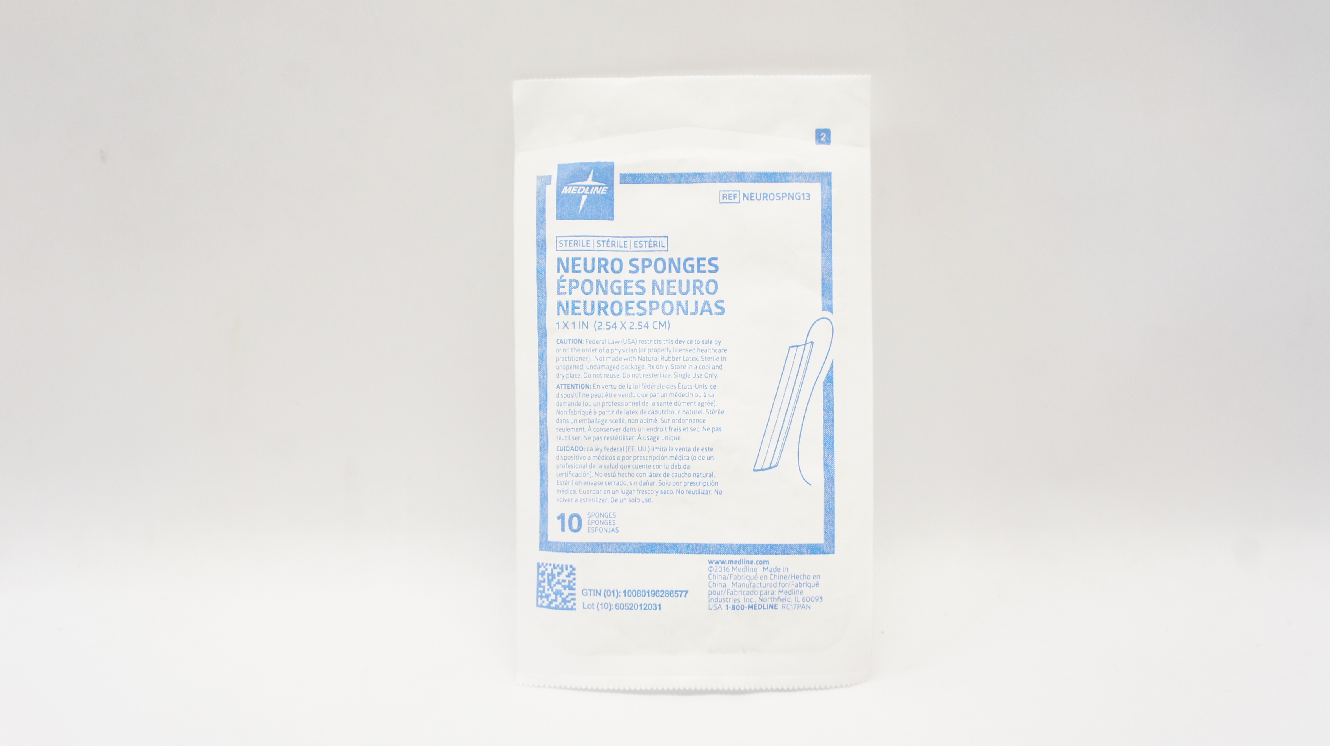 Medline NEUROSPNG13 Neuro Sponges 1inch x 1inch - Pack of 10