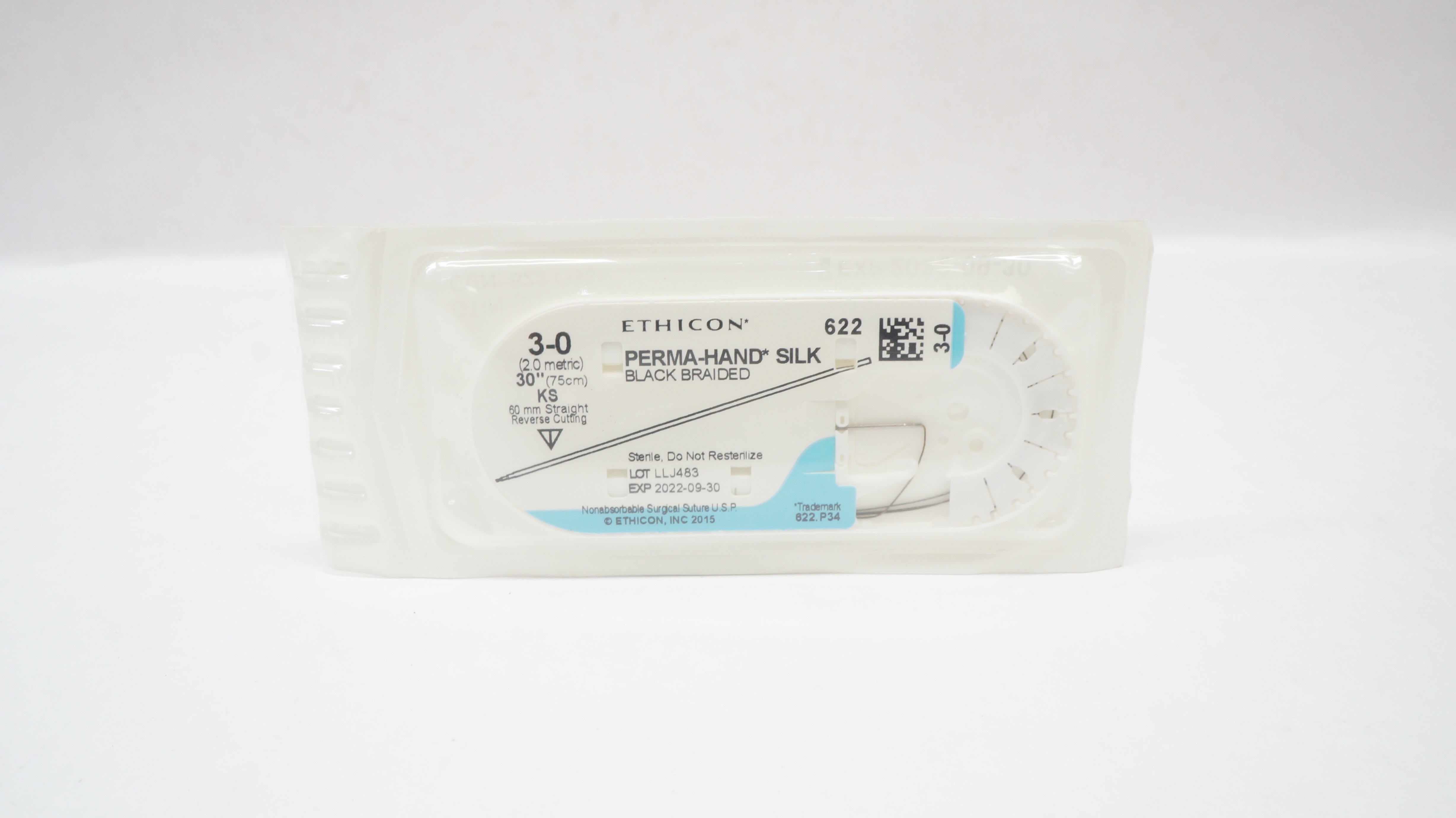 Ethicon 622 3-0 Perma-Hand Silk, KS, 60mm Straight Reverse Cutting, 30inch (x)
