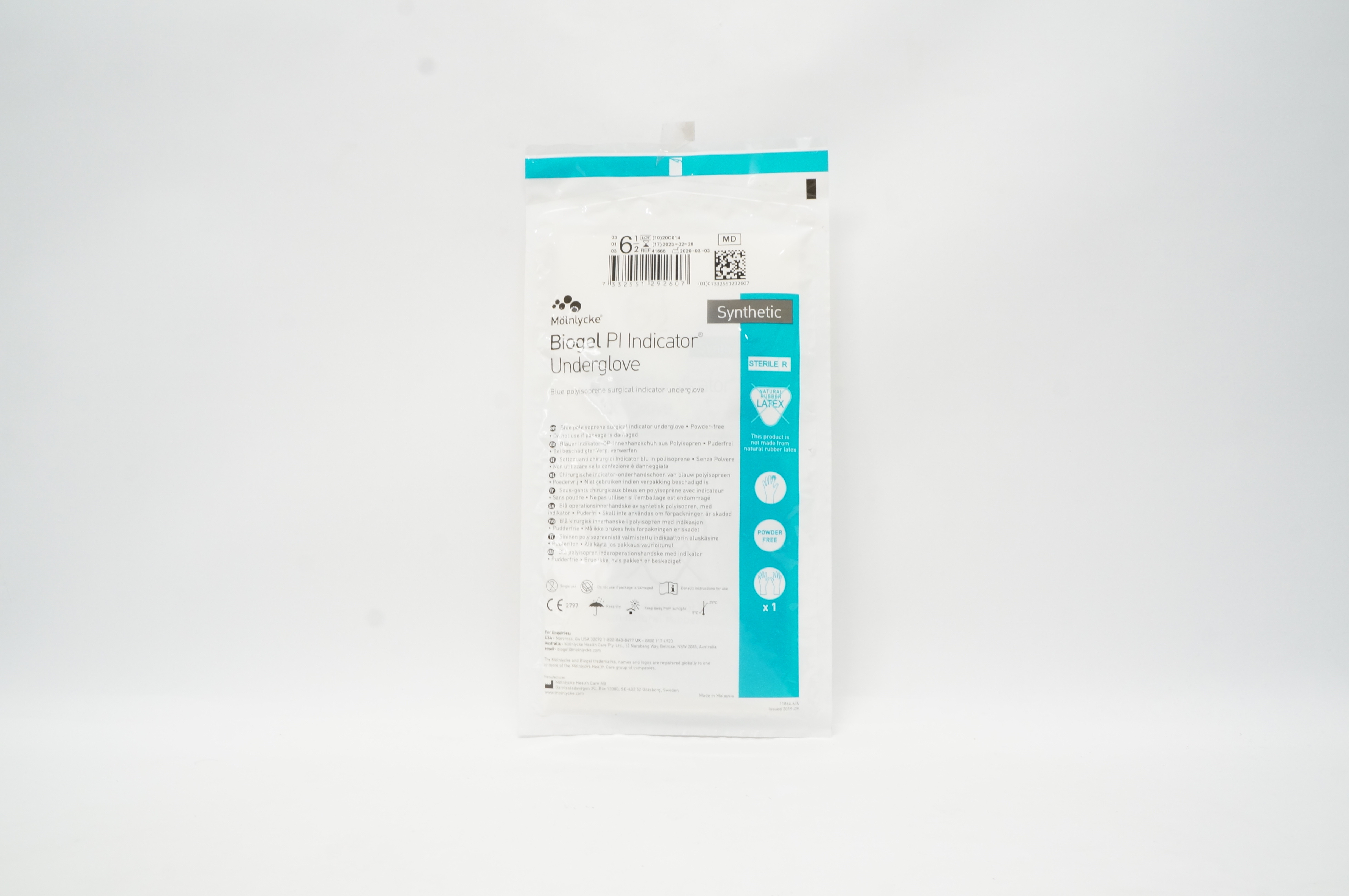 Mölnlycke Health Care 41665 Biogel Pl Surgical Indicator Underglove, Size 6 1/2
