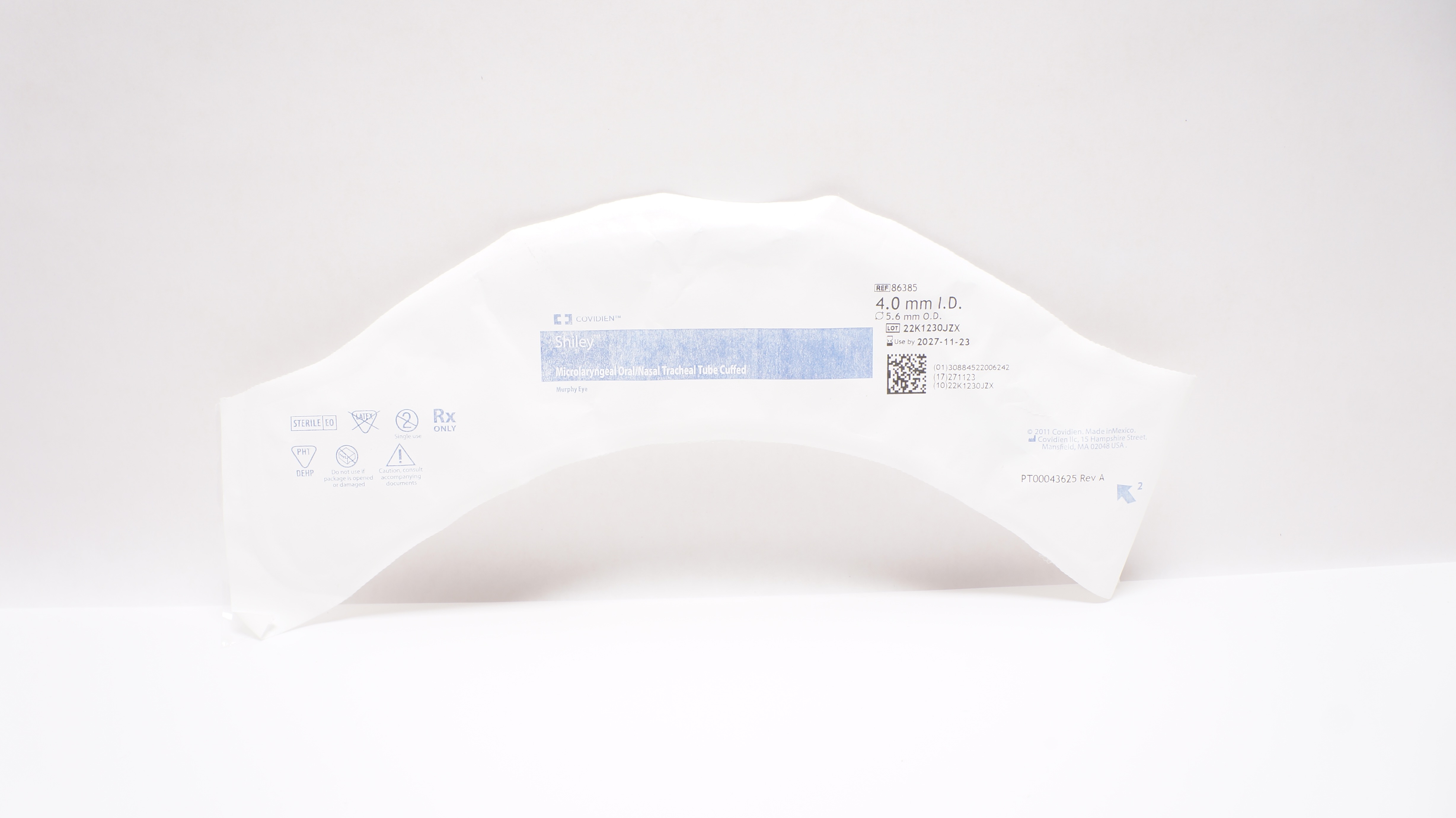 Covidien 86385 Shiley Microlaryngeal Oral/Nasal Tracheal Tube 4.0mm ID x 5.6mmOD