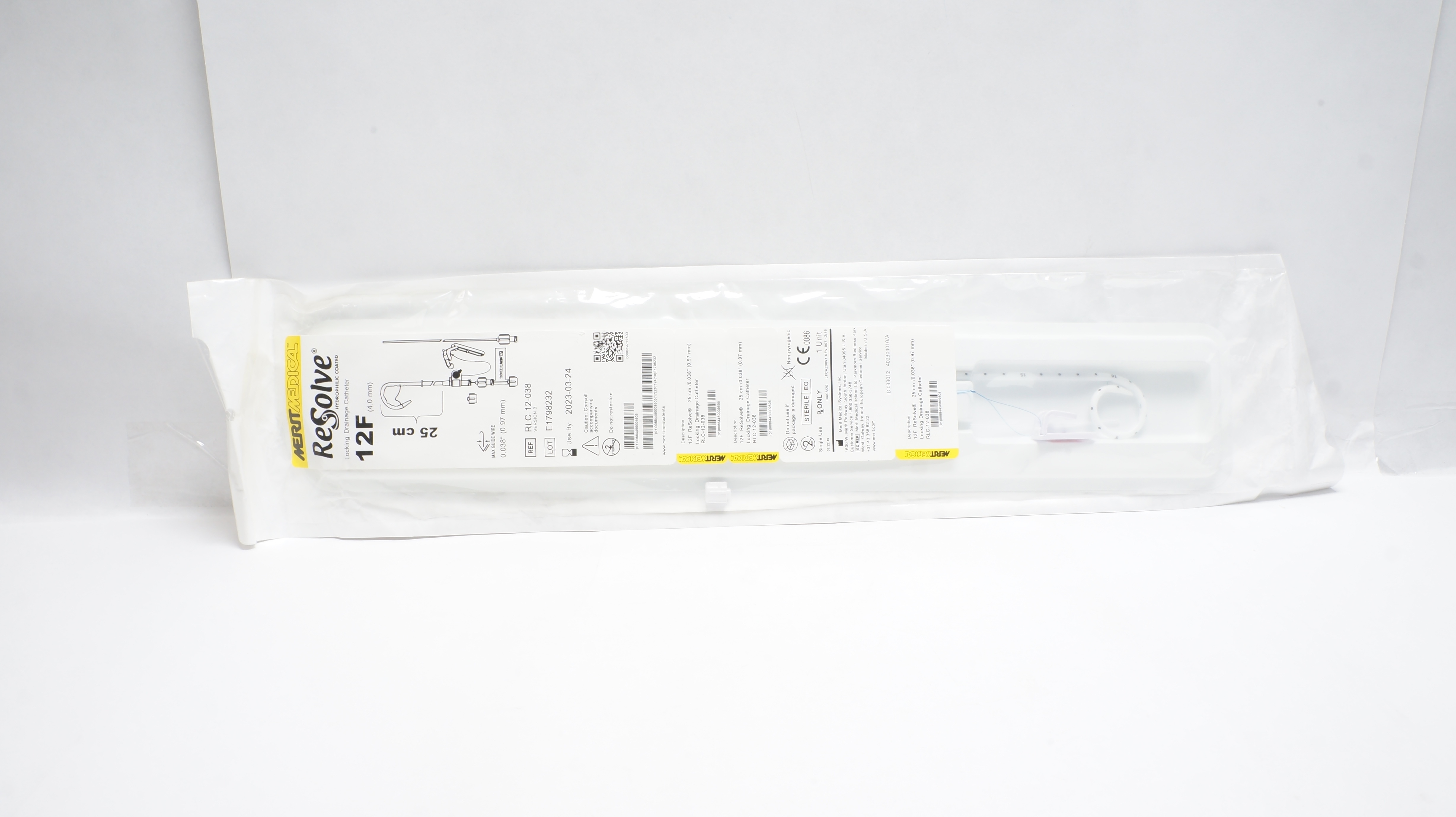 MeritMedical RLC-12-038 ReSolve Hydrophilic Coated Locking Drainage Cath12F(x)