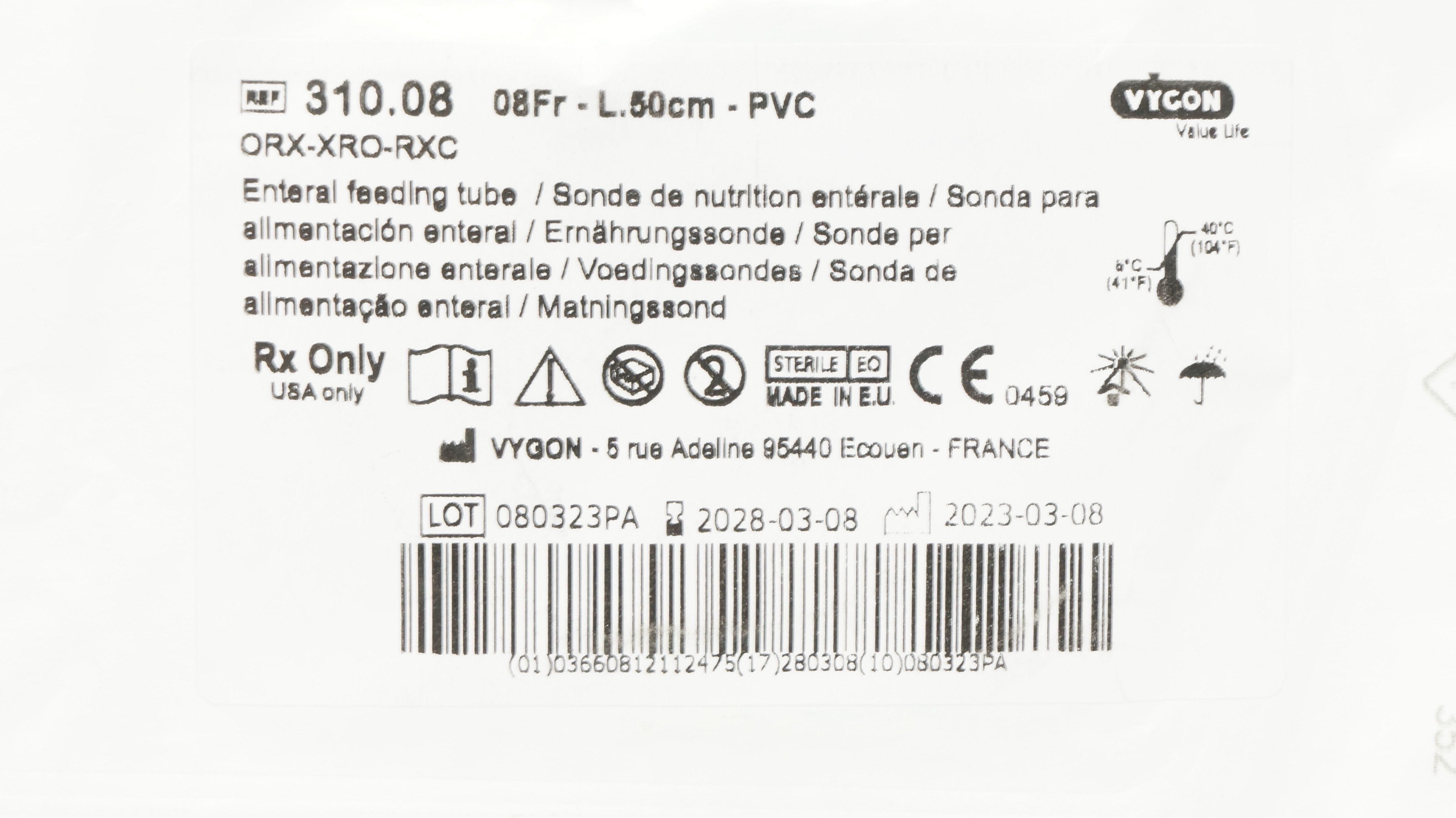 Vygon 1310.08 Value Life 08Fr - L.50cm - PUR Enteral Feeding Tube