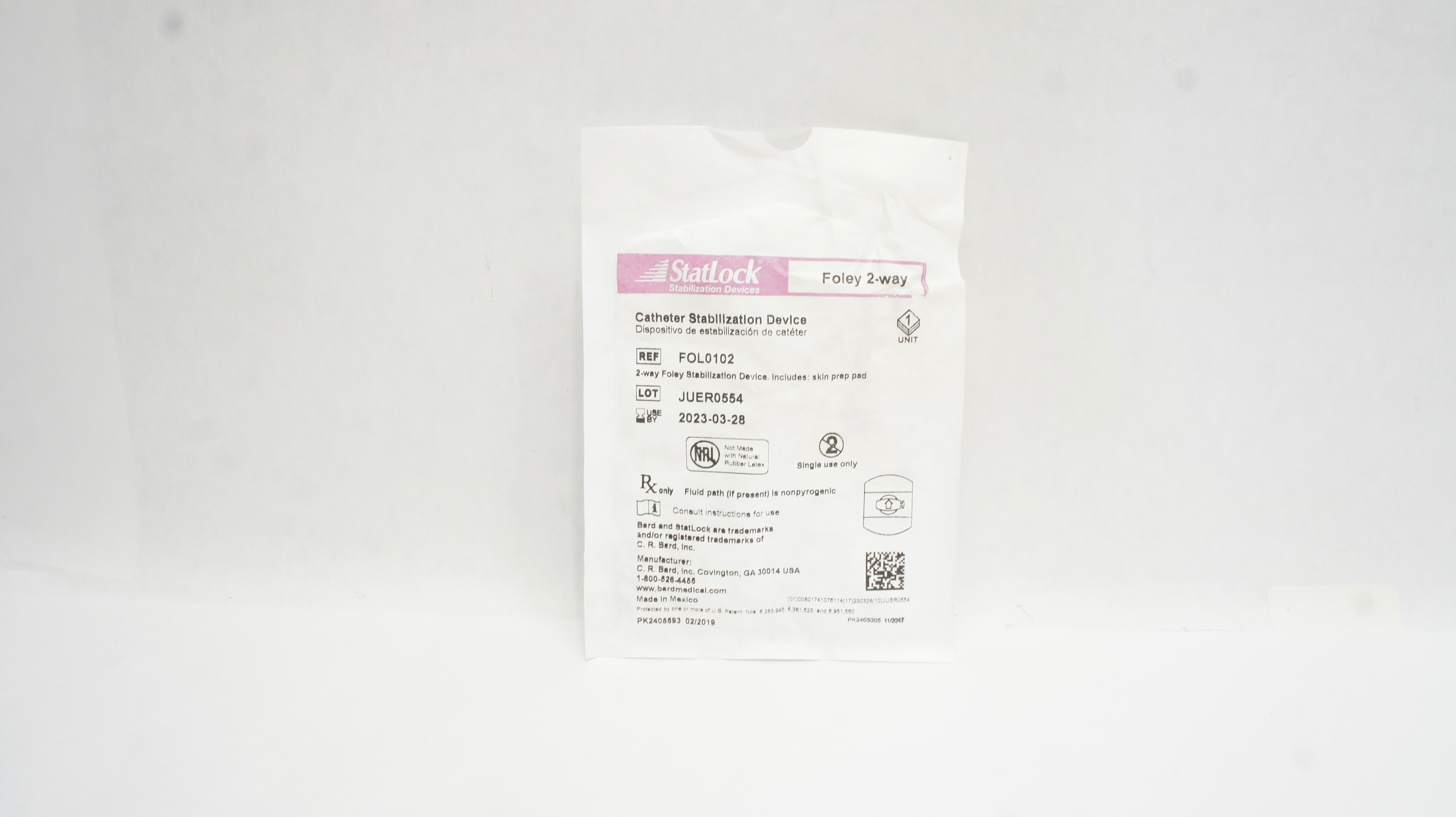 Bard FOL0102 Statlock Cath. Stabilization Device Foley 2-way (x)