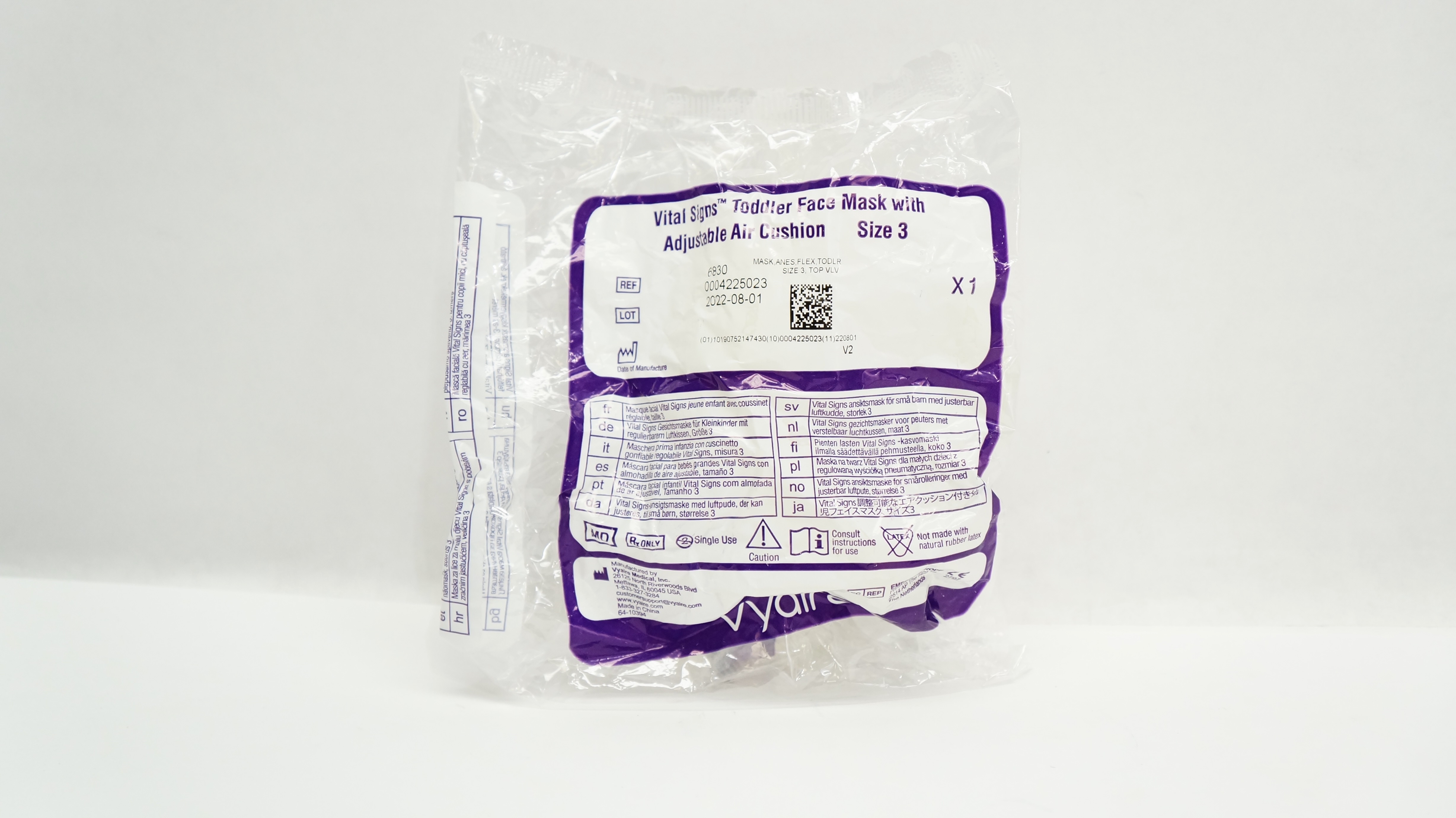 Vyaire 6830 Vital Signs Toddler Face Mask with Adjustable Air Cushion Size 3